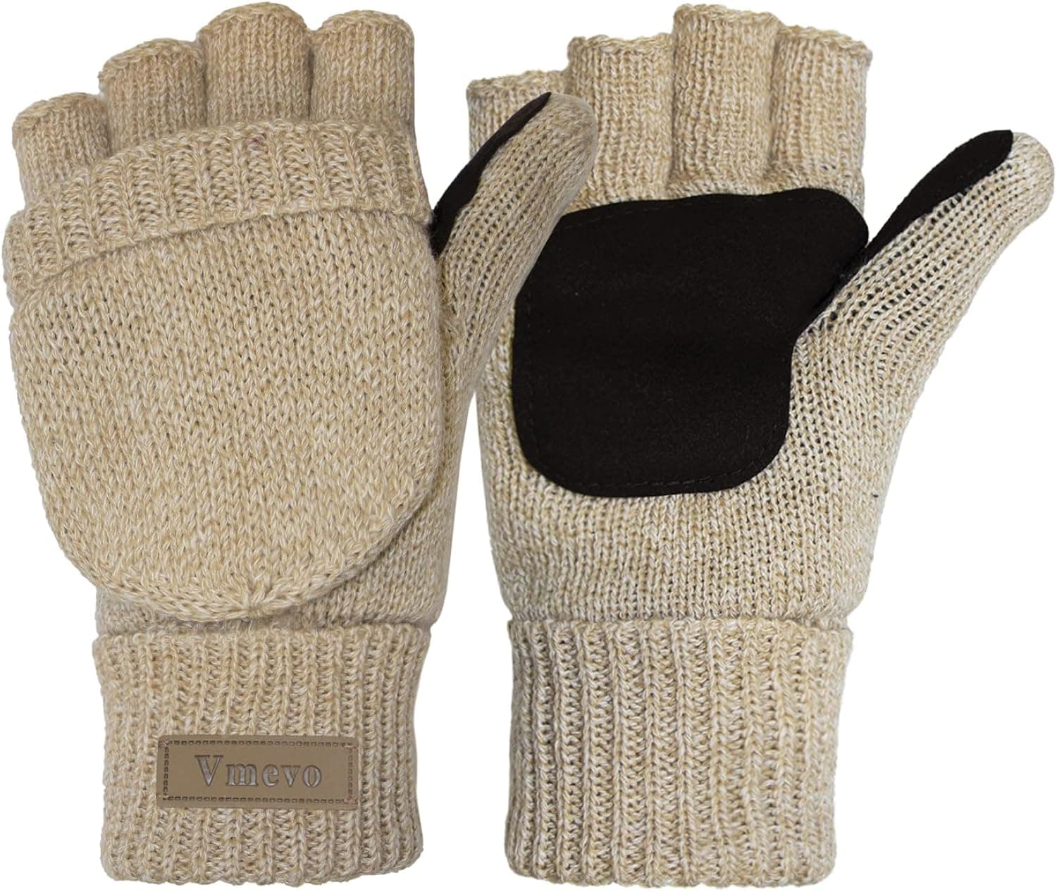 ViGrace Winter Knitted Convertible Fingerless Gloves Wool Mittens Warm Mitten Glove for Women and Men
