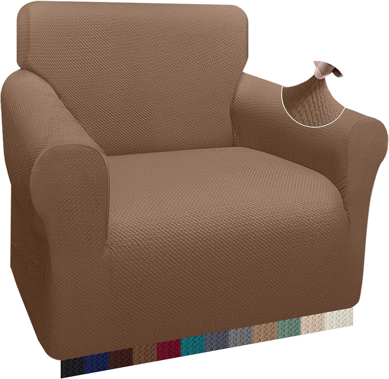 Luxurlife Super Thick Armchair Covers 1 Piece Stretch Couch Cover Chair Covers for Living Room Non Slip Form Fit Furniture Protector Pet Hair Resistant (Small, Camel)