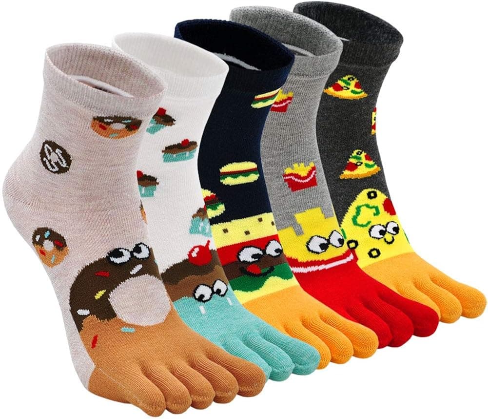 ZAKASA Womens Funny Toe Sock Cotton Five Finger Running Ankle Novelty Socks (Animal cat, US shoe 6-9)
