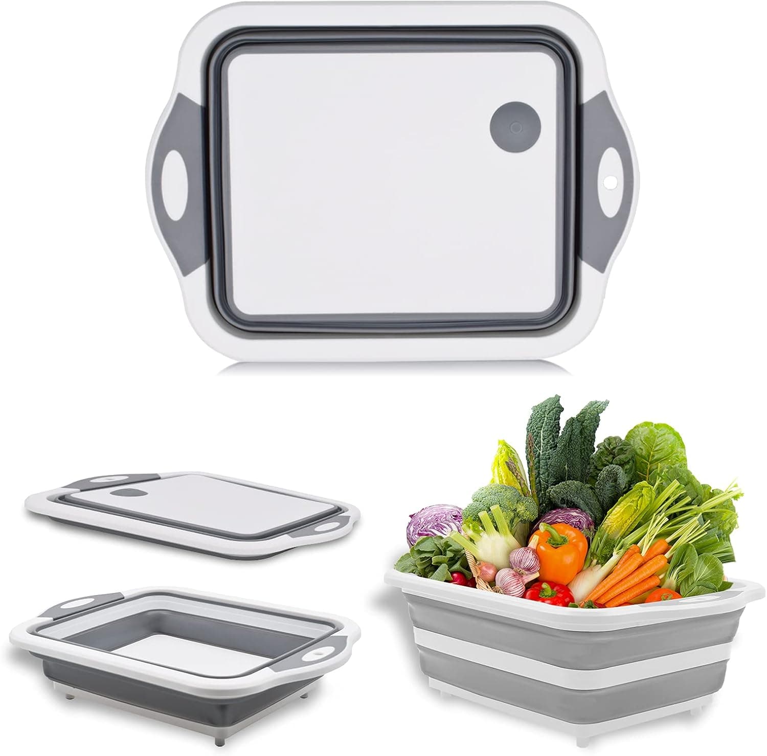 Acelane Collapsible Cutting Board, Foldable Chopping Board with Colander, Multifunctional Vegetable Washing Basket Silicone Dish Tub Storage Basin, for Home Sink Camping Hiking BBQ Picnic RV Travel
