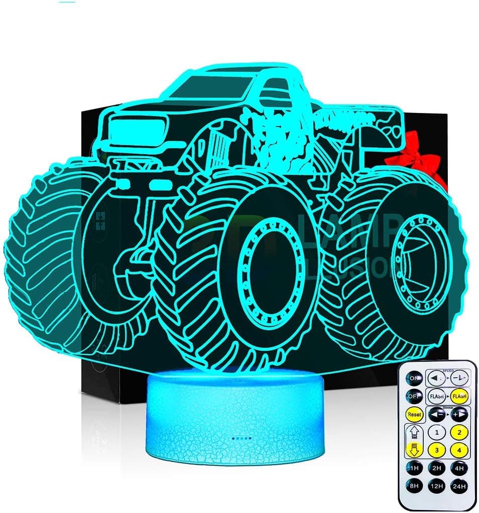 Night Lights for Kids Monster Truck 3D Night Light Bedside Lamp 7 Colors Changing with Remote Control and Timing Function Best Birthday Gifts for Boys Girls Kids Baby