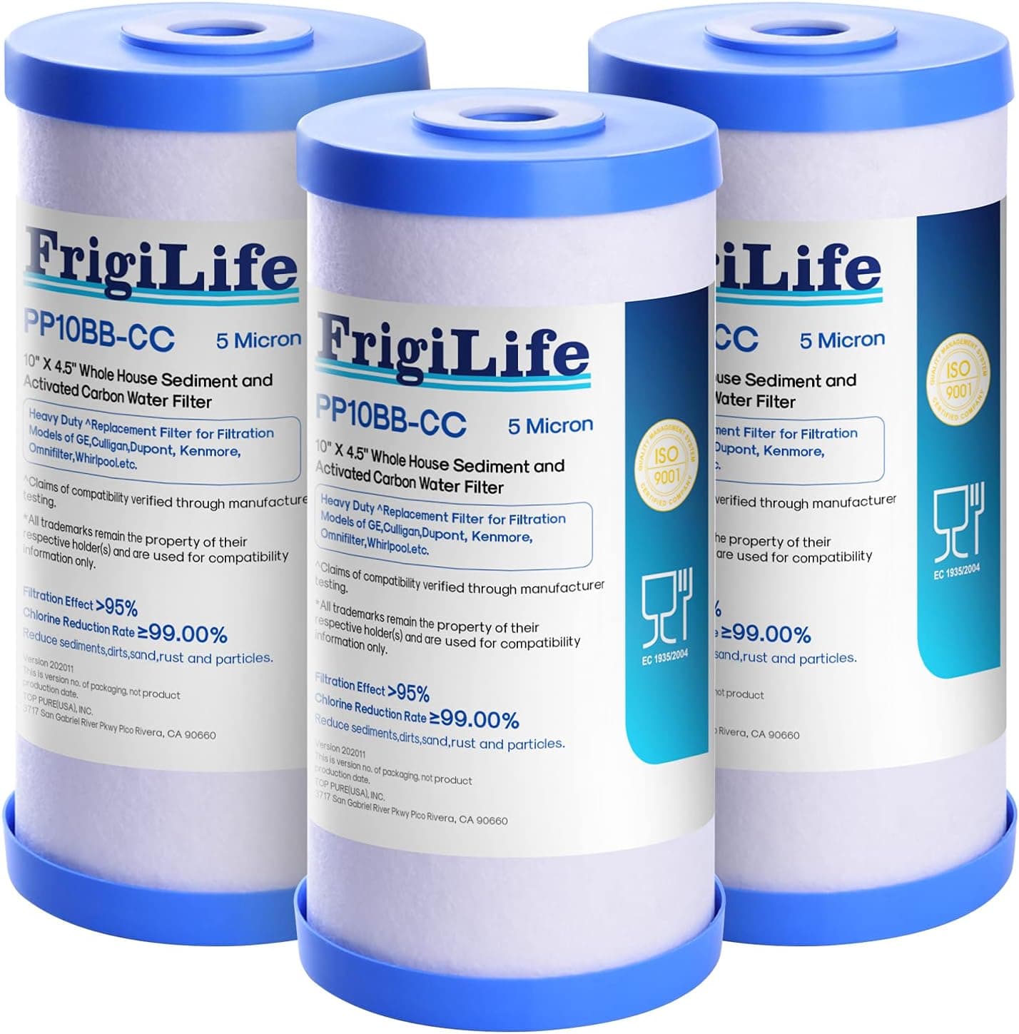 FrigiLife FXHTC 5 Micron 10" x 4.5" Whole House Sediment Activated Carbon Water Filter Replacement for GE FXHTC, GXWH40L, GXWH35F, GNWH38S, RFC-BBSA, W50PEHD, DuPont WFHD13001, 3 PACK