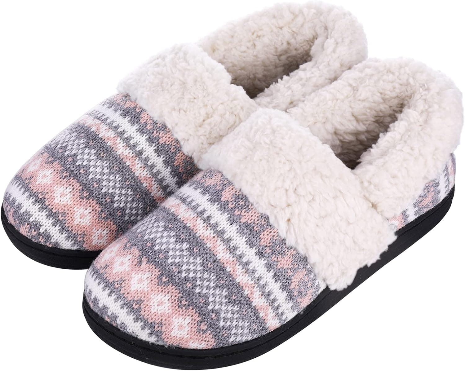 Evshine Fuzzy House Slippers for Women Fleece Lined Sweater Kint Home Slippers with Rubber Sole