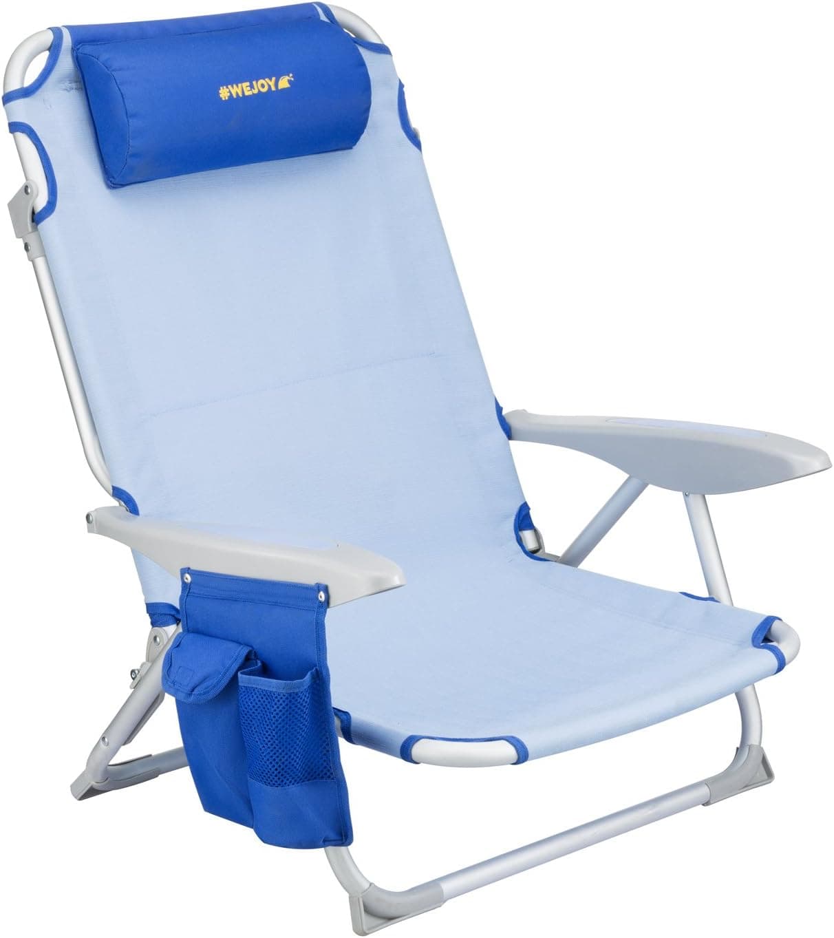 #WEJOY 4-Position Beach Chair Oversize Folding Beach Lounge Cooler Chair Lay-Flat Aluminum Frame Backpack Lightweight Portable with Armrest Pillow Cup Holder Storage Bag, Supports 264lbs