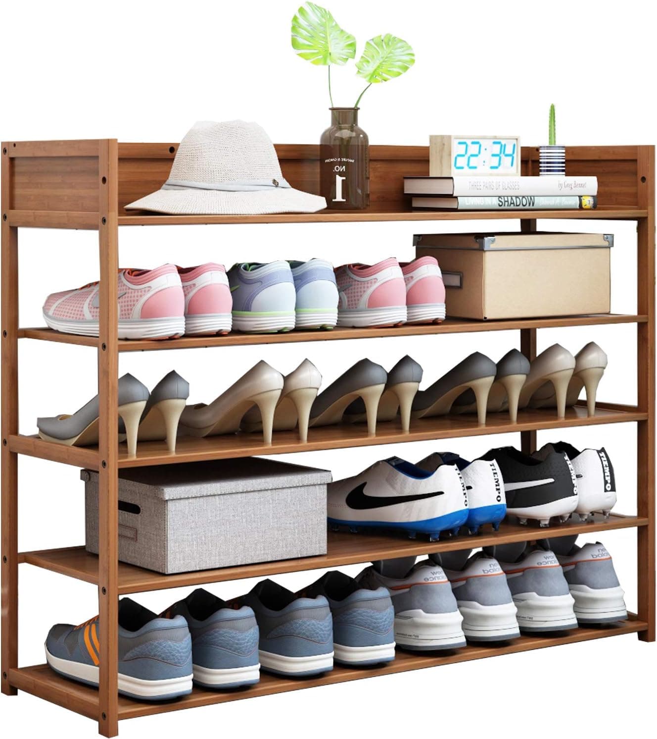 Suwoic Shoe Rack Organizer Bamboo,5 Tier Shoe Rack for Entryway, Front Door Shoe Rack Storage, Shoe Shelf Organizer, for Entryway,Closet and Bedroom, Save Space (5-Tier-39.4'')
