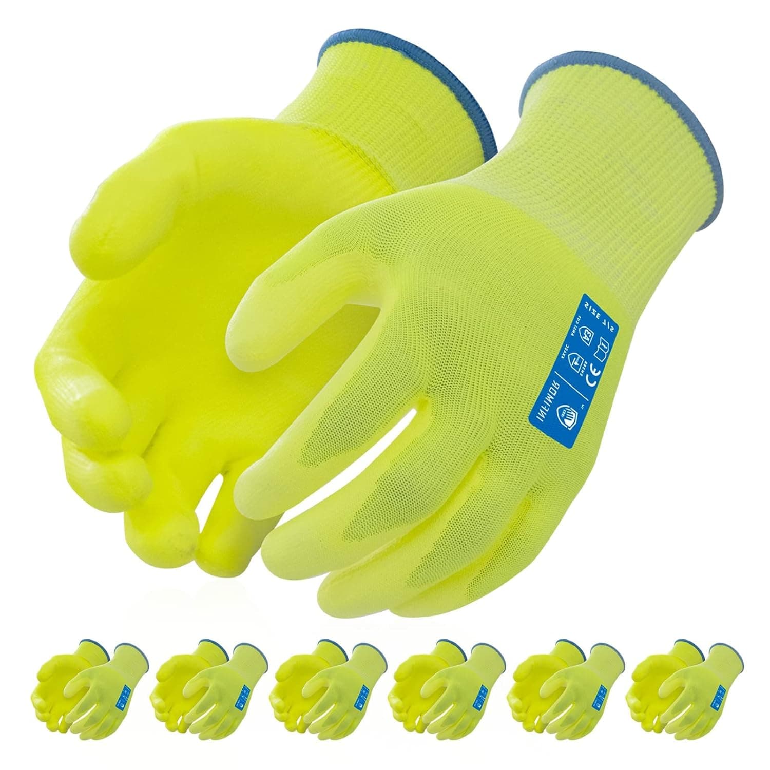 Infimor 6 Pairs Cut Resistant Gloves, CE Level 5 ANSI CUT 3 Protective Cutting Work Gloves for Women and Men, Firm Grip Construction Mechanics Gloves and Gardening Gloves(Yellow,M)
