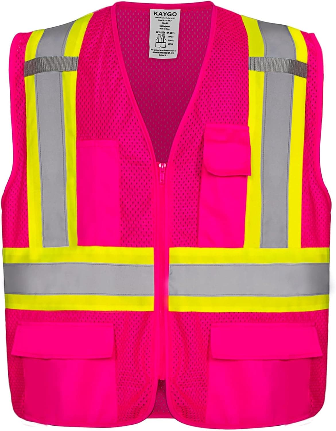 KAYGO High Visibility Safety Vests KG0100, Safety Vests Reflective with Pockets and Zipper,ANSI Type R Class2 Not FR