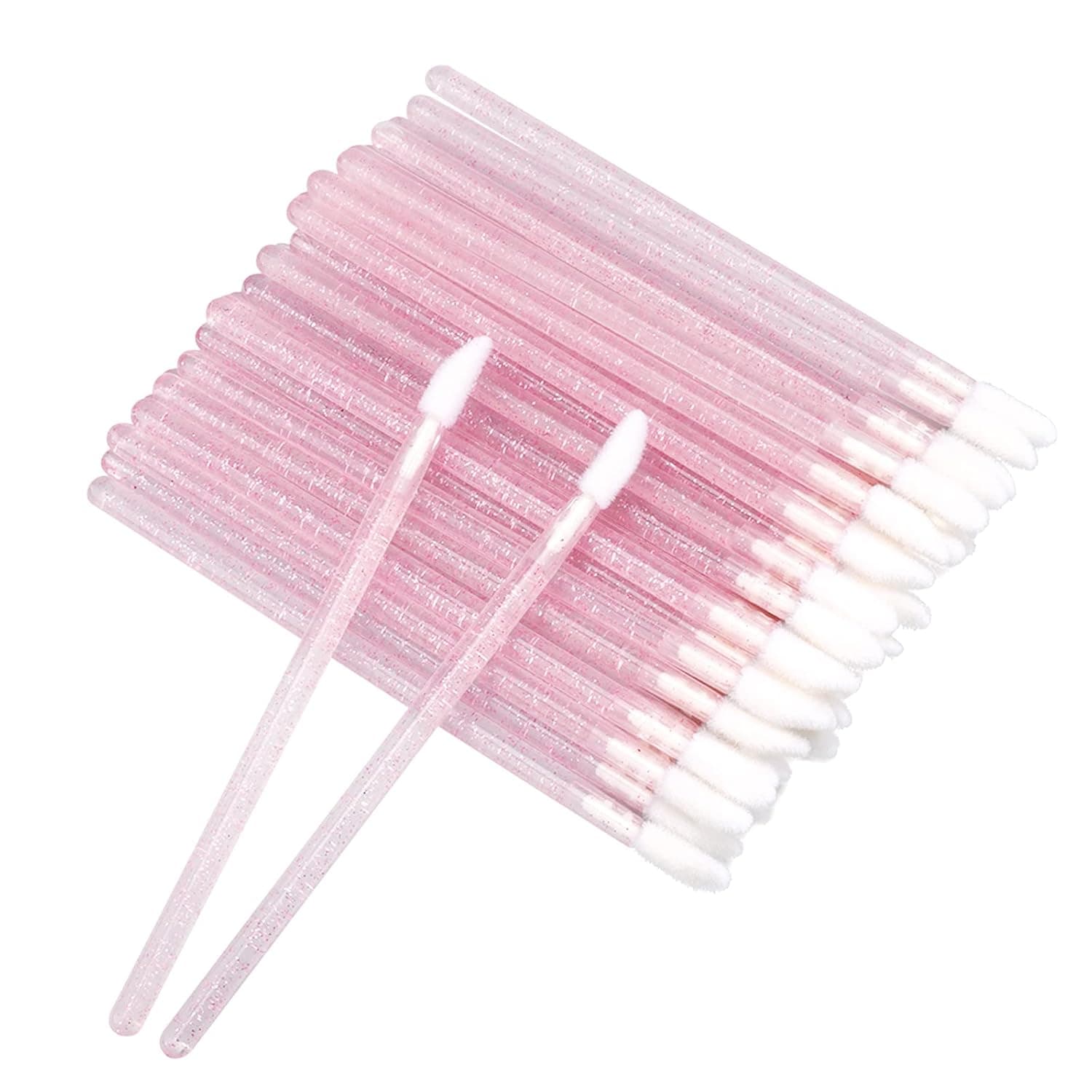 200PCS Crystal Disposable Lip Brushes Lipstick Applicator Lip Wands Makeup Beauty Tool Kits (Pink)