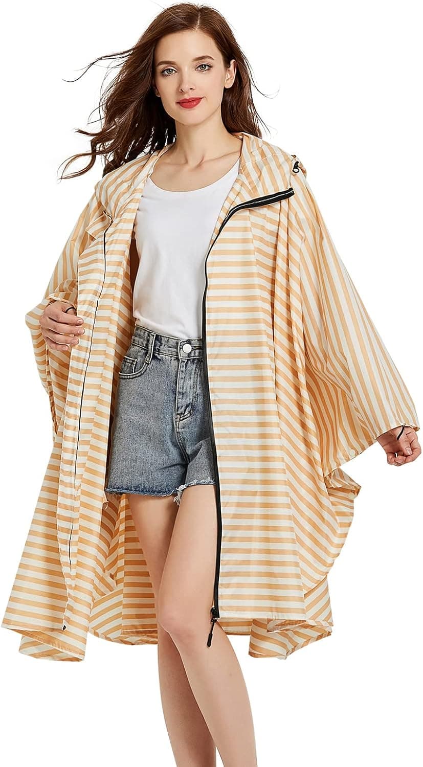 Spmor Rain Poncho Hooded Waterproof Raincoat Jacket for Adults with Zipper