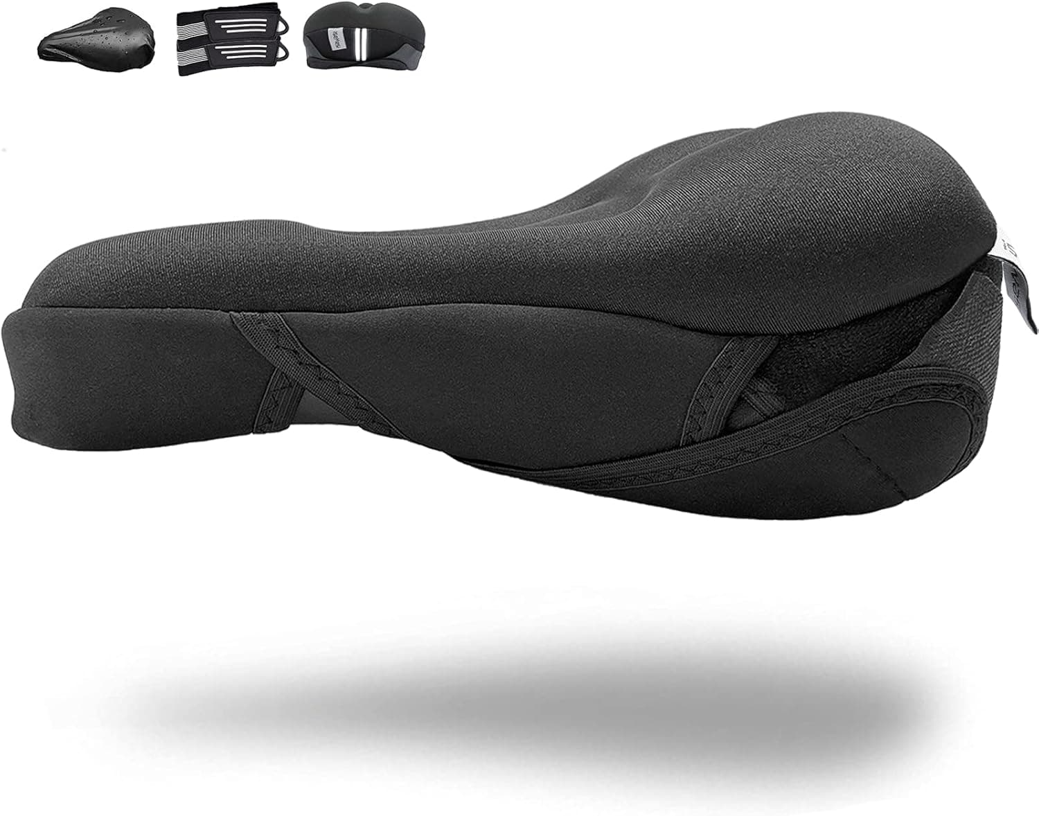 Gel Bike Seat Cushion Cover for Peloton, Padded Velcro Bicycle Seat Cushion for Women Men Comfort, Fits Mountain/Stationary/Spin Exercise Narrow Bike Saddle with Rain/Dust Cover & 2 Cycling Straps