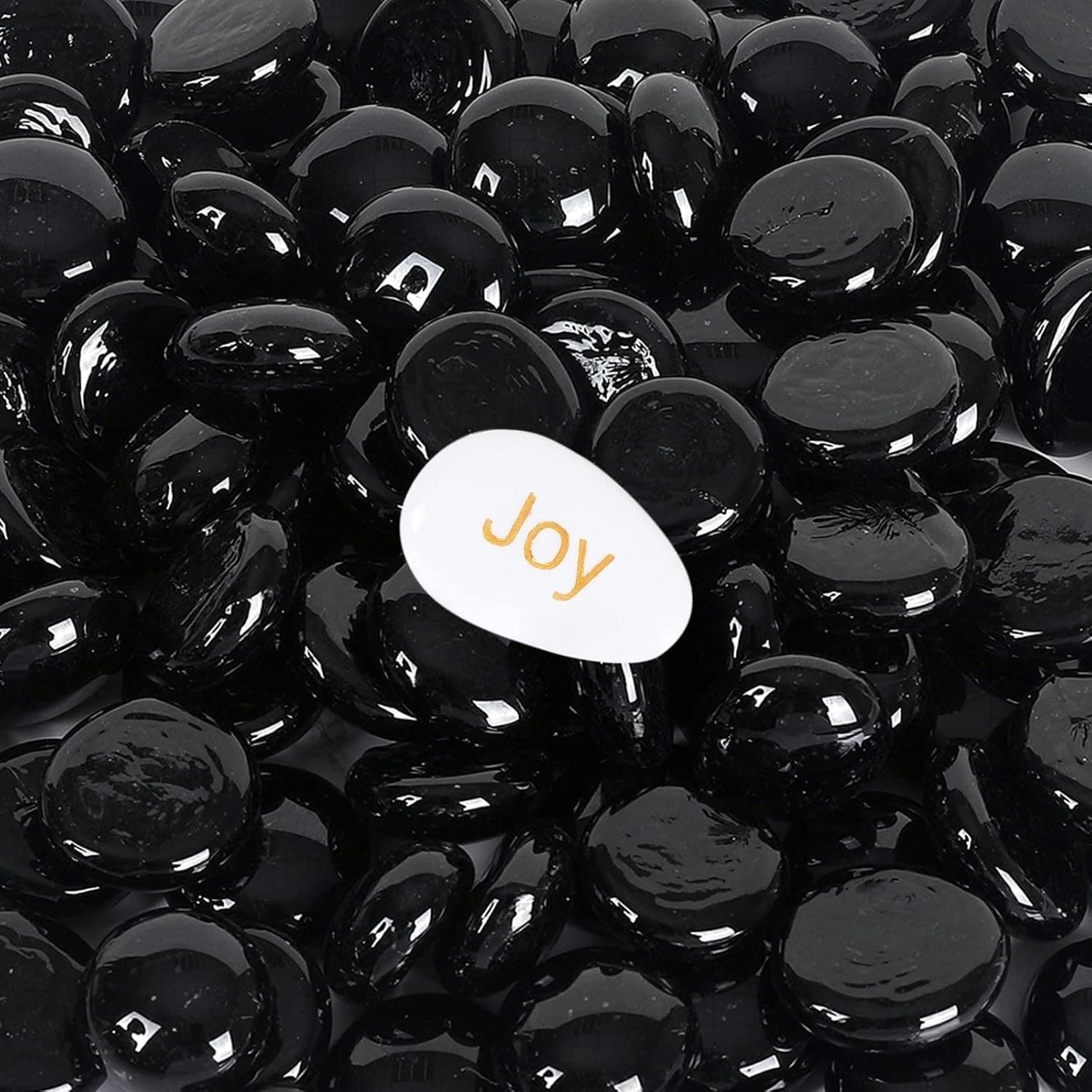 Ausluru 5LB Fire Glass Beads Flat Glass Marbles for Outdoor Fire Pit and Fireplace, Glass Gemstones for Vase Filler, Aquariums, Hydroponics Plants, Home Decor and DIY Craft, Jet Black