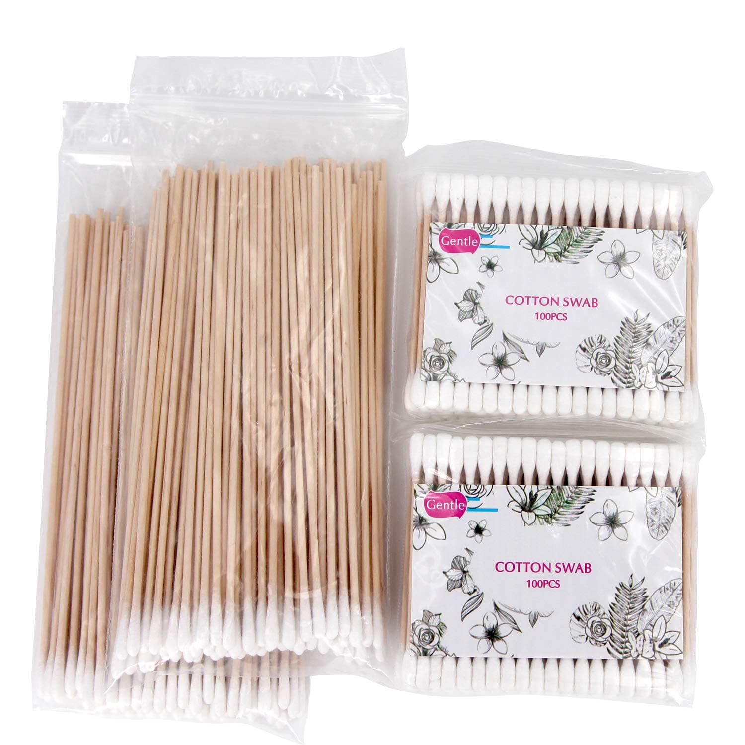 Sealive 400pcs Wooden Cotton Swab Sticks Kit - Includes Short and Long Cotton Swabs For Cotton Pads And Rounds - Cotton Tipped Applicator Sticks With Handles For Gun jewelry Makeup Ear Cleaning