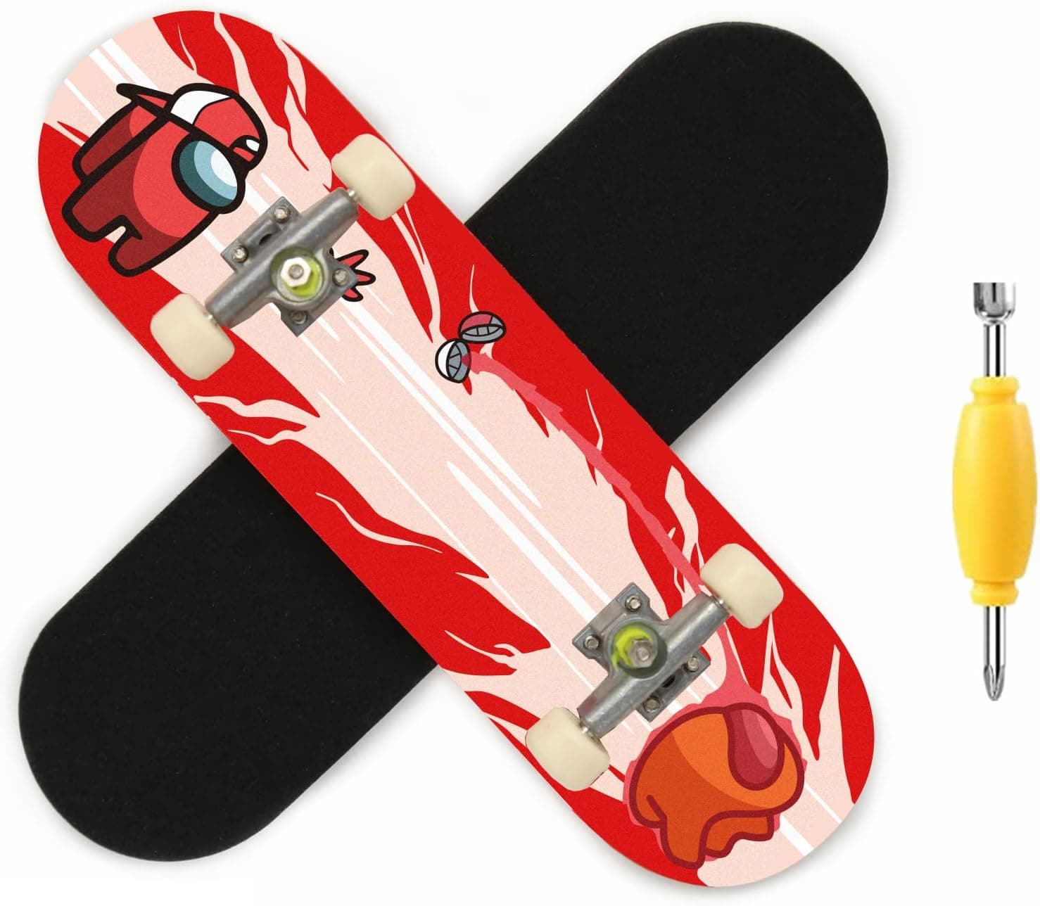 Wooden Fingerboard, Mini Finger Skateboards Toys, Professional Board Ultimate Sport Training Props with Fingerboard Non Slip Foam Grip Tape & Screwdriver, Gifts for Kids Skater (B) (YLHH-HBDZ)