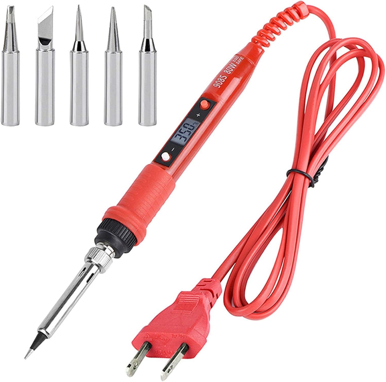 Bcamelys Electronics Soldering Iron Kit, 80W LCD Digital Soldering Gun with Thermostatic Adjustable Temperature Welding Iron, Fast Heating Design Solder Gun with 5pcs Tips (Red)