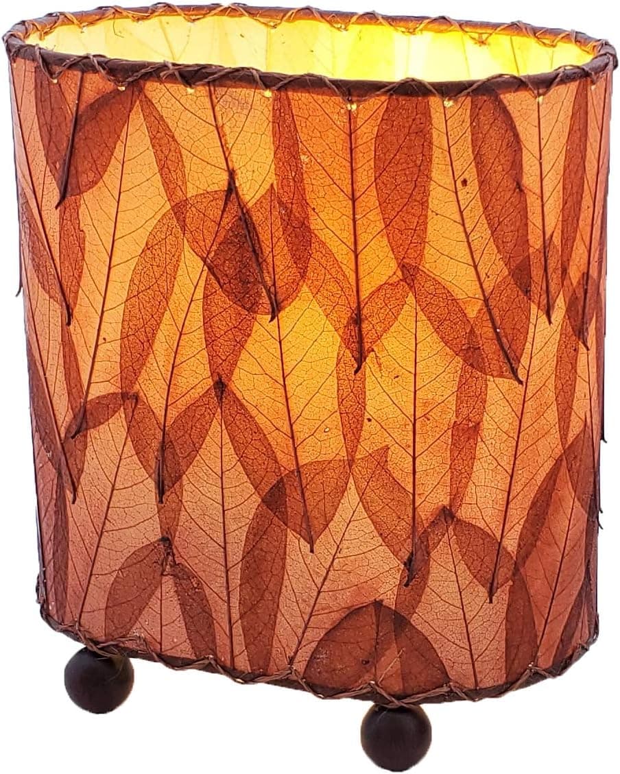 Eangee Home Design Mini Guyabano Table Lamp Burgundy Shade Made of Real Guyabano Leaves 9 Inches Length x 5 Inches Width x 9 Inches Height (531 bu)