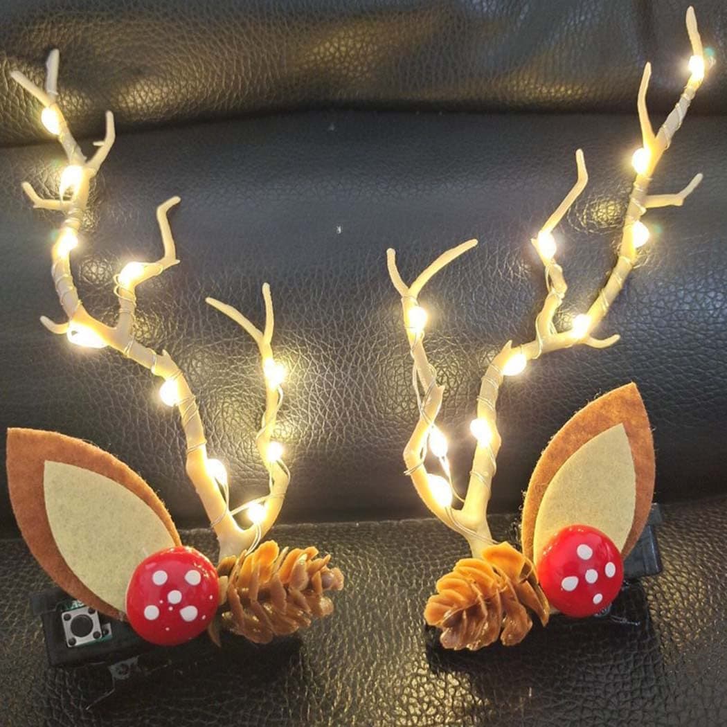 Bartosi LED Christmas Hair Clips Branches Hairpin Reindeer Antlers Xmas Hair Barrettes Cute Party Cosplay Head Pieces Hair Accessories for Women and Girls (Pack of 2)(Warm White Light)