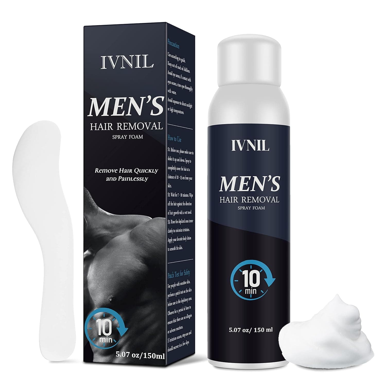 Hair Removal Spray Foam for Men Hair Removal Cream IVNIL - Effective & Painless Hair Removal Cream for Men's Underarm, Chest, Back, Legs - Depilatory Cream, Suitable For All Skin Types