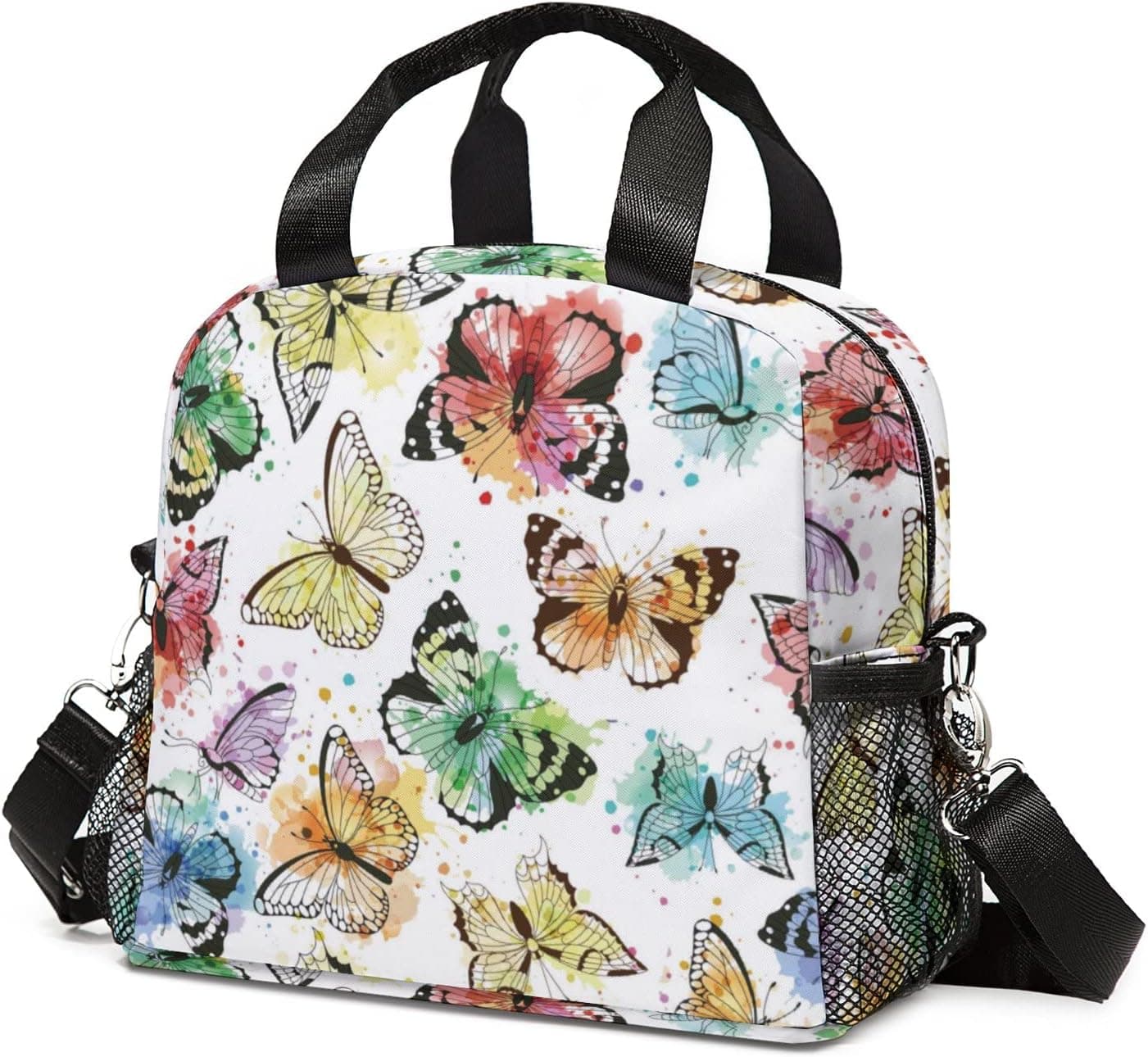 Watercolor Butterfly Lunch Bag for Women Insulated Lunch Box Freezable Cooler Thermal Waterproof Women Lunch Tote Bag for Work