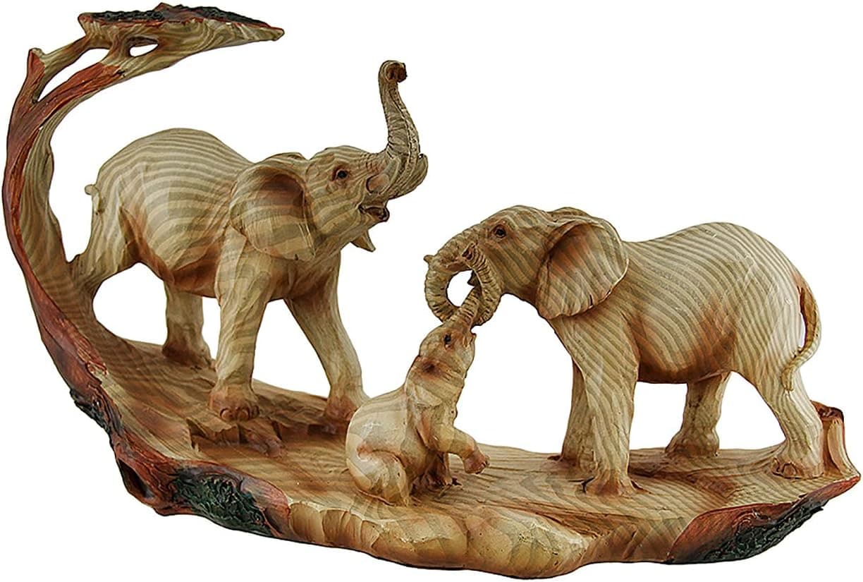 Zeckos Elephant Family Safari Carved Wood Look Decorative Statue