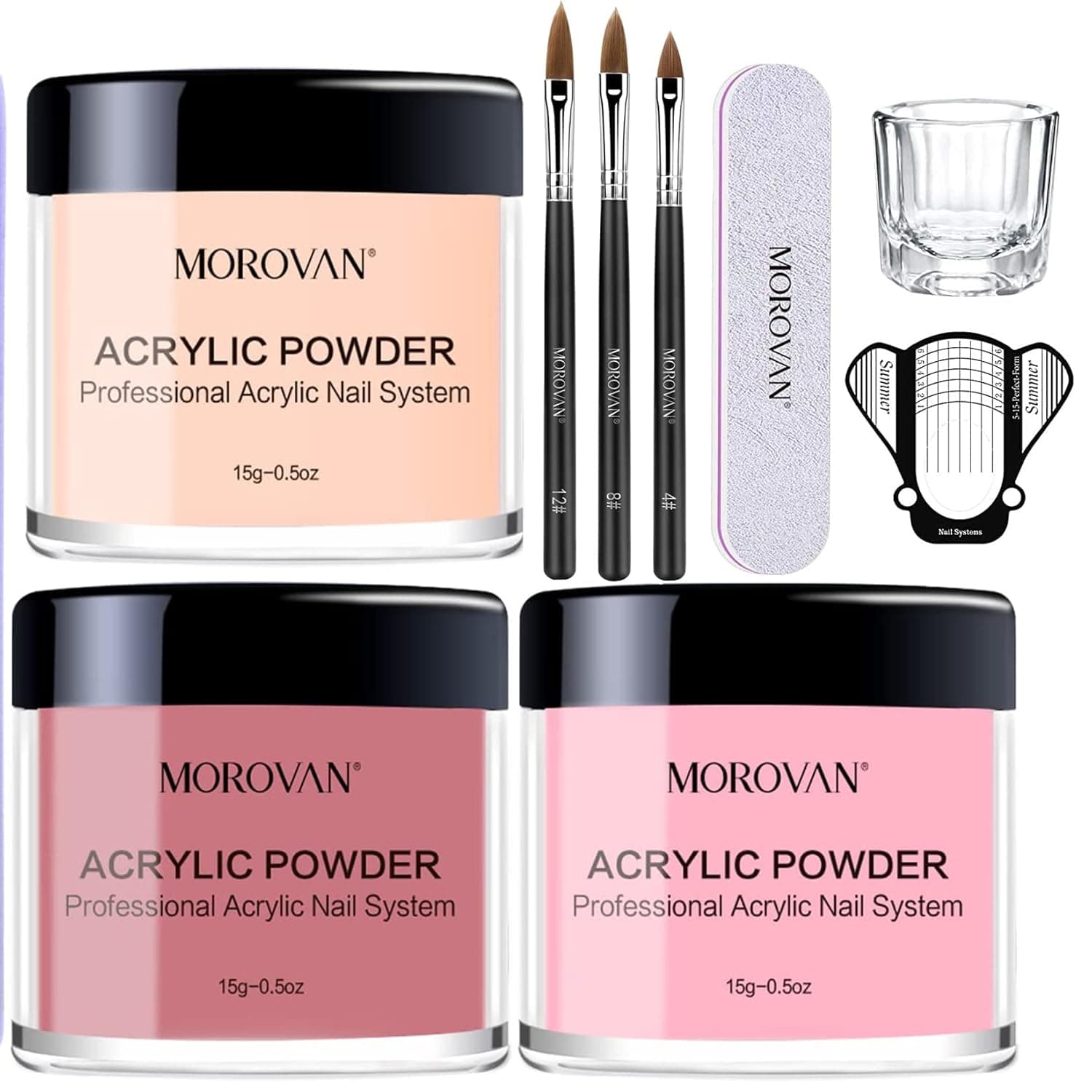 Morovan Acrylic Nail Kit - Acrylic Powder and Acrylic Liquid Monomer Set Acrylic Nail Powder with Acrylic Nail Brush Nail Forms Tips for Acrylic Nails Extension