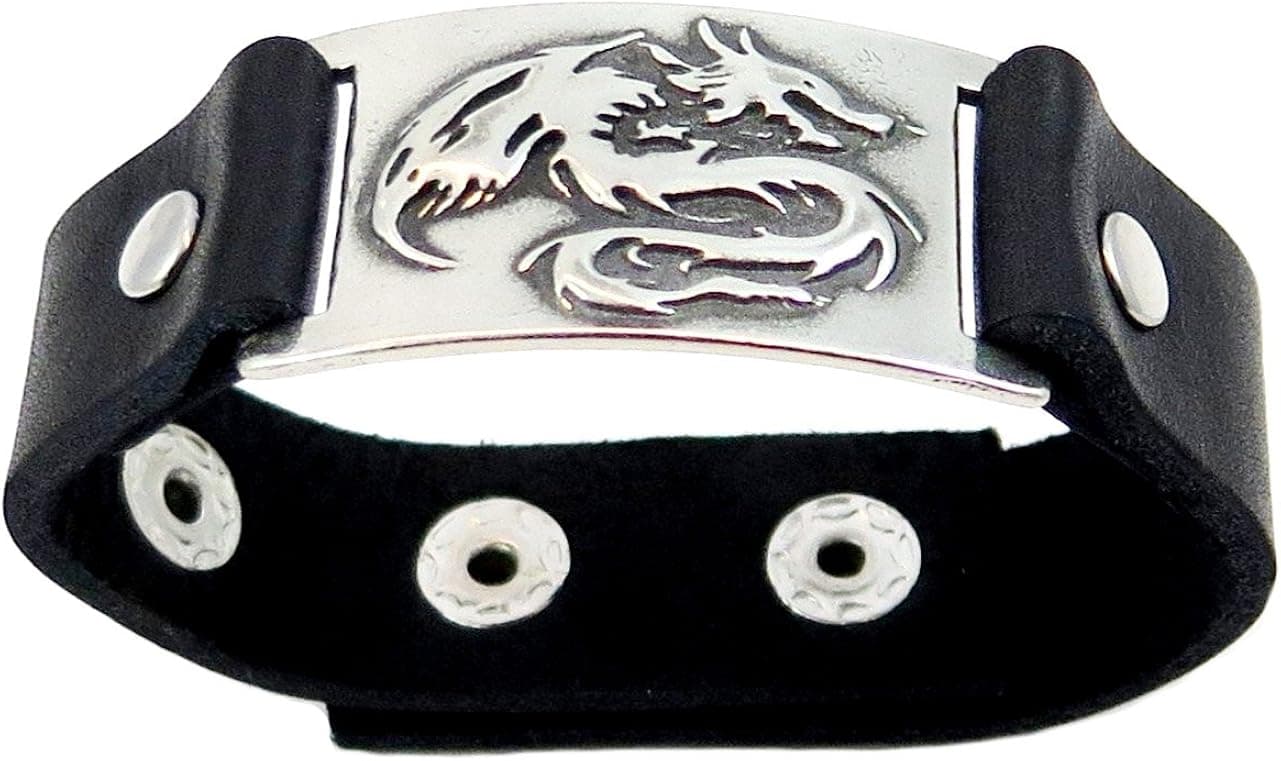 1000K' ways Designs Dragon Bracelet, Black Leather, Adjustable