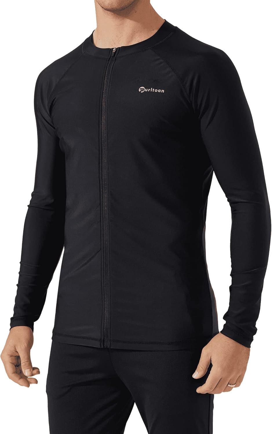 Blutown Swim Shirts for Men UPF 50+ Rash Guard Long Sleeve Zip Up UV Protection Stretch Quick Dry Fishing Running Sun Shirts