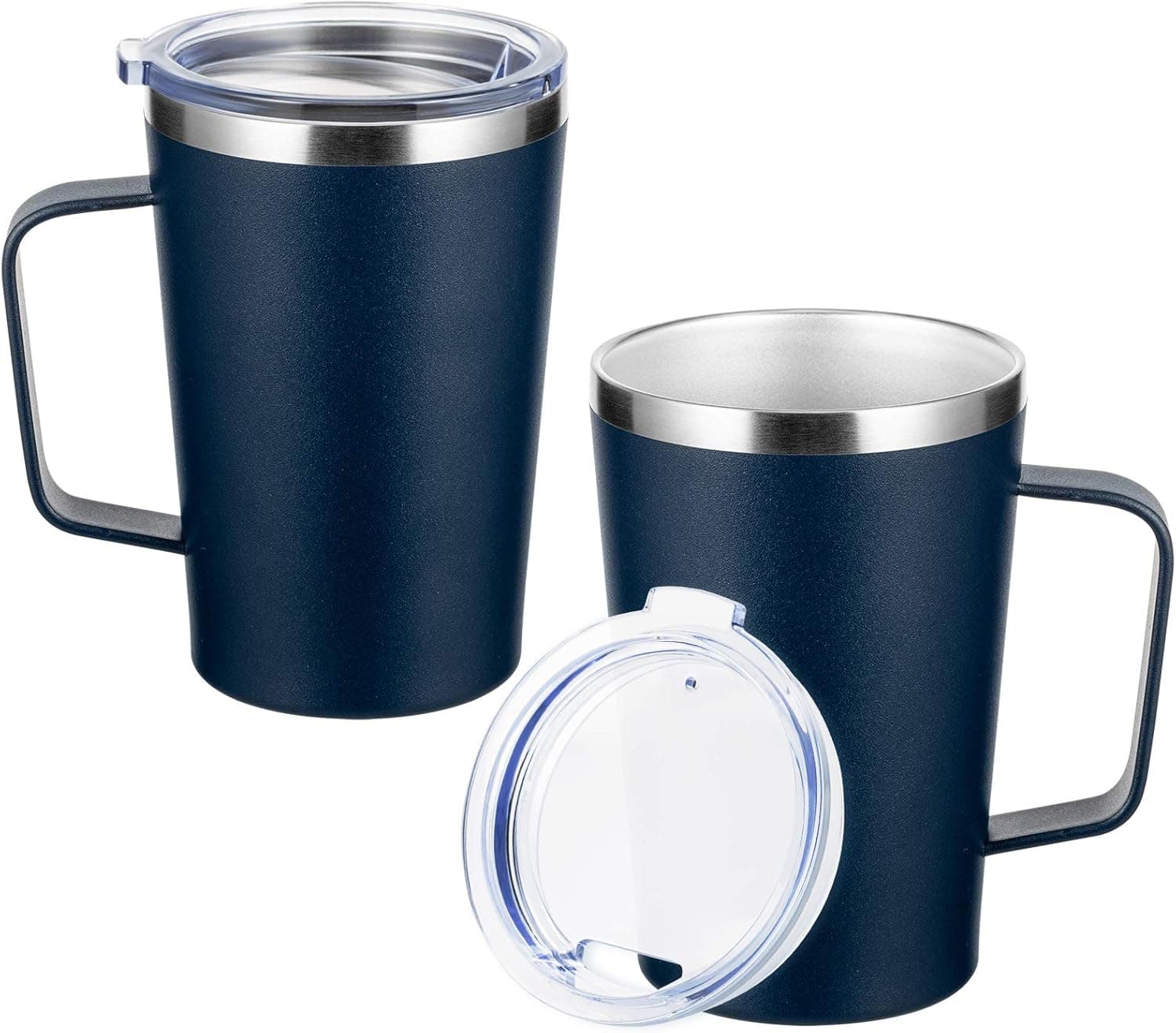 SMLIXE 16oz Stainless Steel Coffee Mug with Handle and Lid Double Wall Vacuum Insulated Tumbler Travel Cup (Navy, 2Pack)