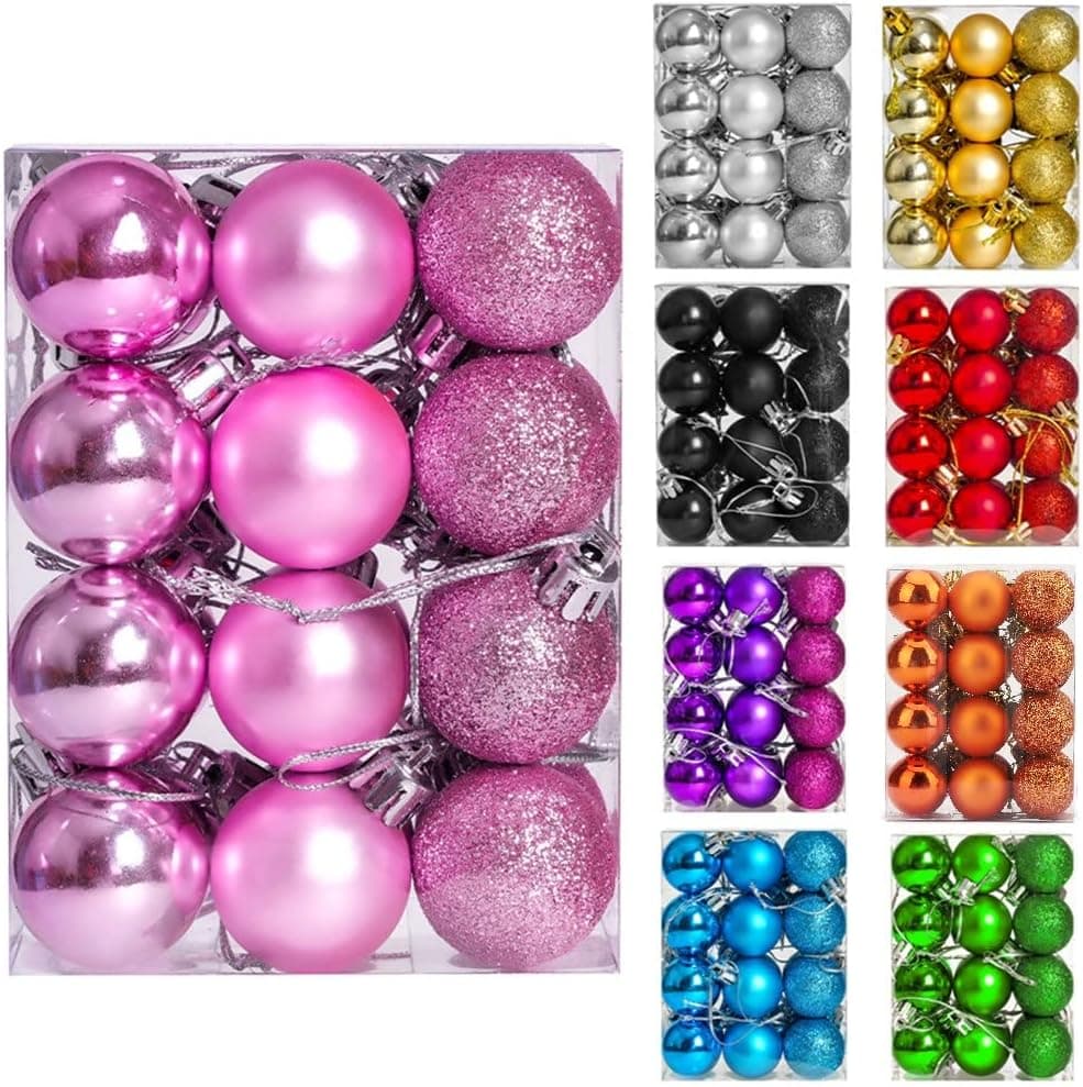 ZYBenda 24Pcs Shatterproof Shiny and Polshed Glossy Christmas Tree Ball Ornaments Decorations - 3 Style Christmas Hanging Balls for Holiday Wedding Party Decoration (1.3"/3.2CM, Pink)