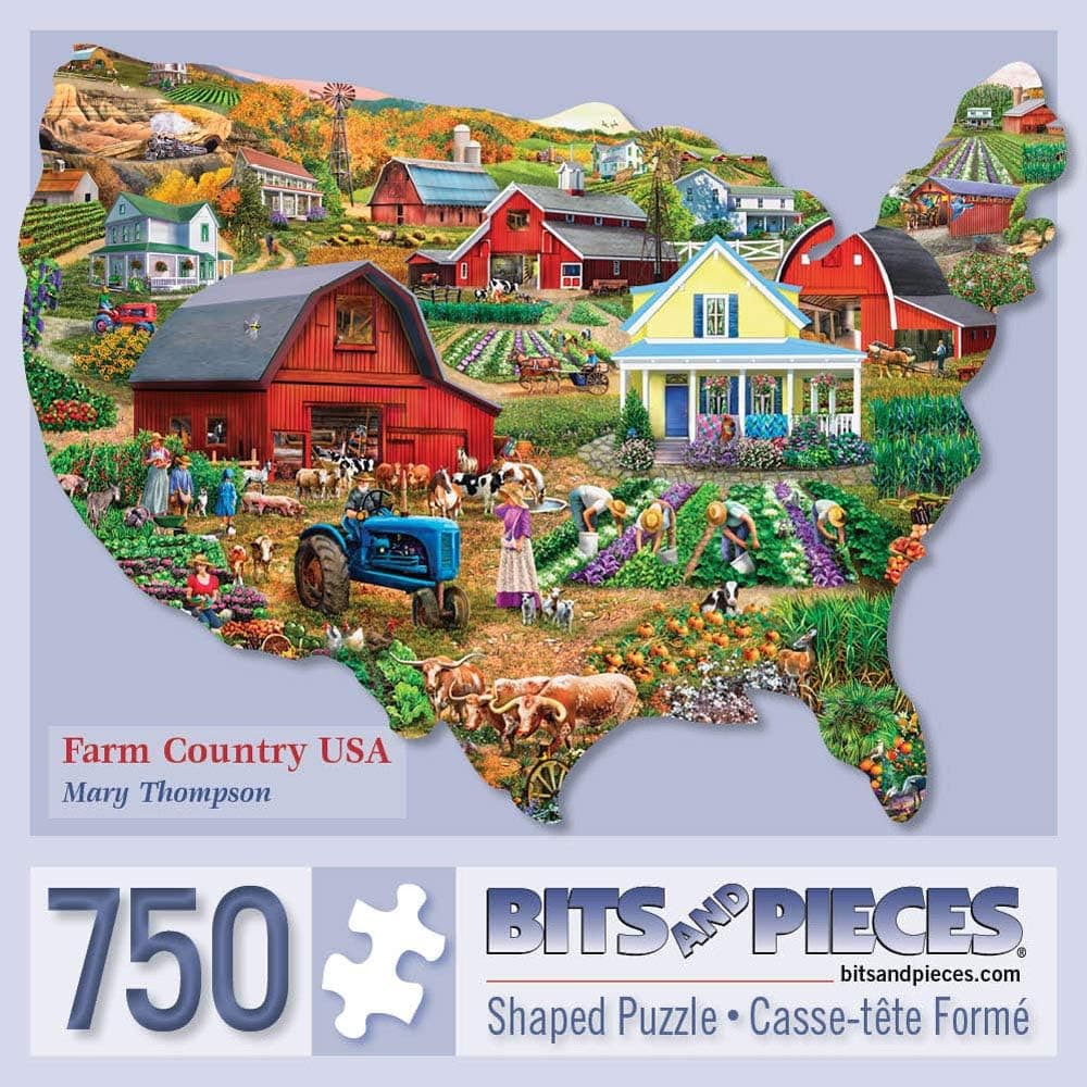 Bits and Pieces - 750 Piece Shaped Jigsaw Puzzle for Adults 20" x 27" - Farm Country USA - 750 pc Shaped Jigsaw by Artist Mary Thompson