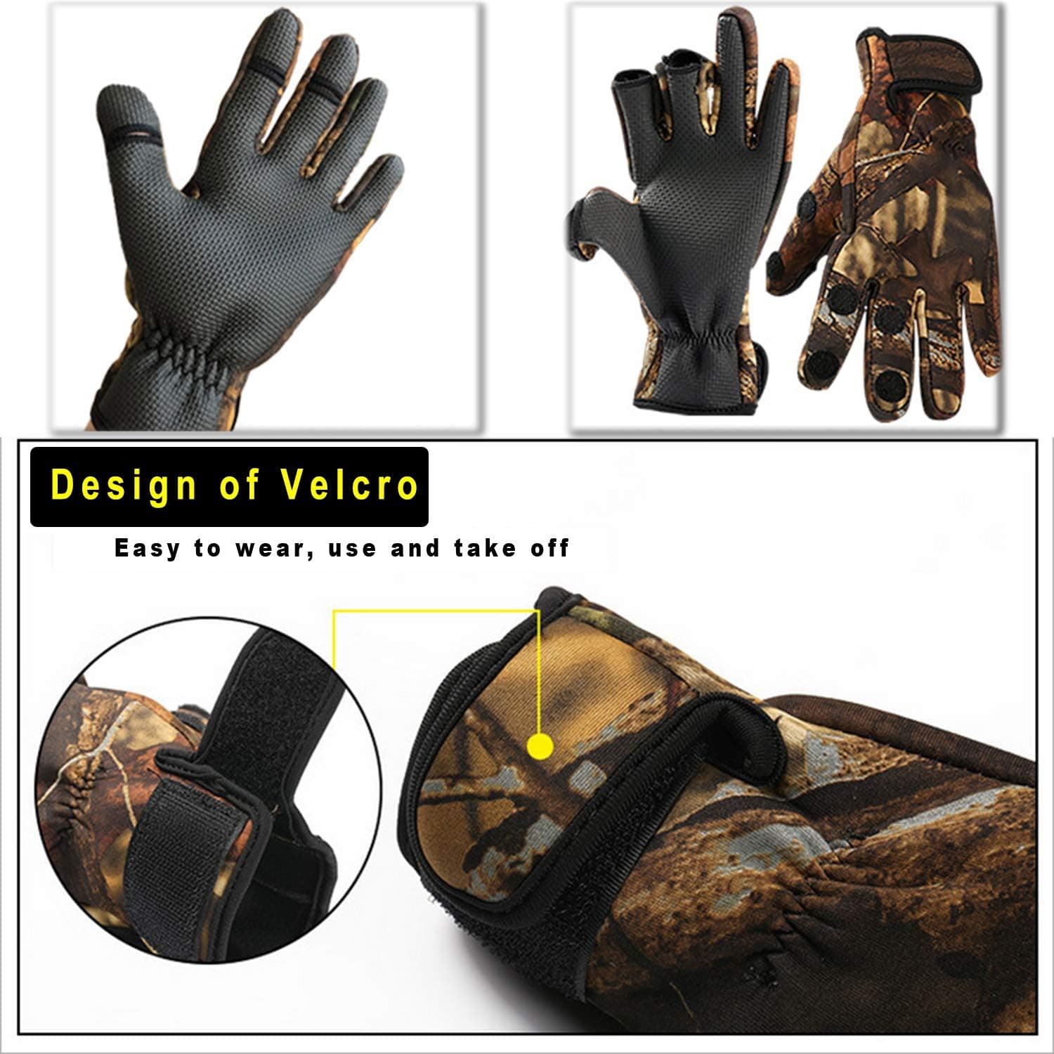 Riverruns Outdoor Winter Nylon Riding Gloves for Men and Women Fishing, Running, Mountain, Climbing, Cycling (Camo-Yellow, XL)