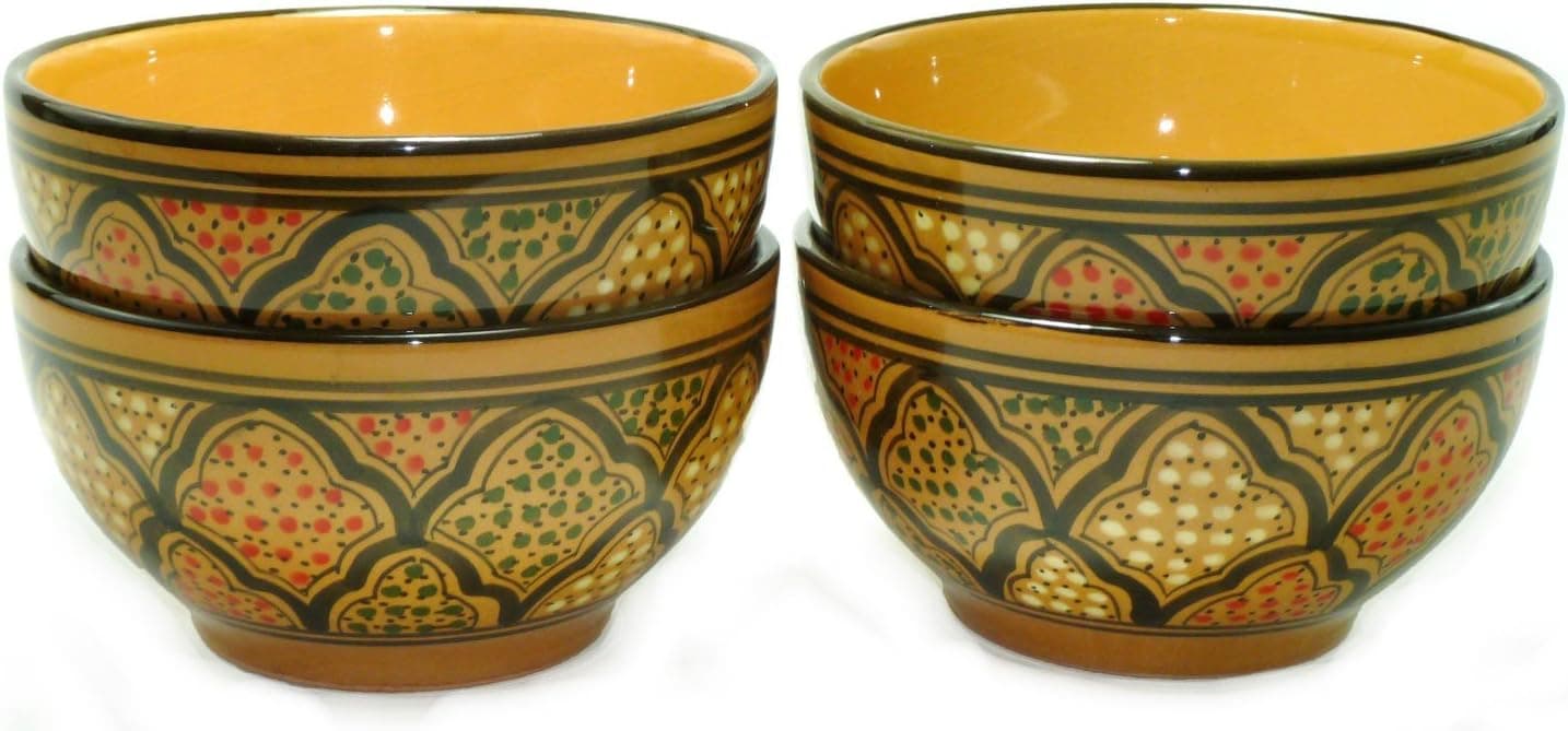 Le Souk Ceramique Soup/Cereal Bowls, Set of 4, Honey Design