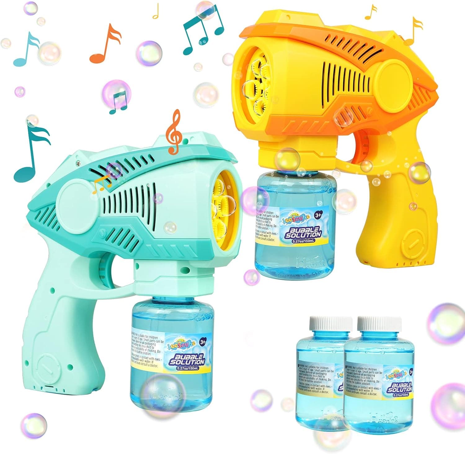 teescube 2 Bubble Guns for Kids, Bubble Machine with 2 Bubble Solution for Toddlers, Musical Bubble Blower Summer Toys for Party Favors, Outdoor Activity and Birthday Gift
