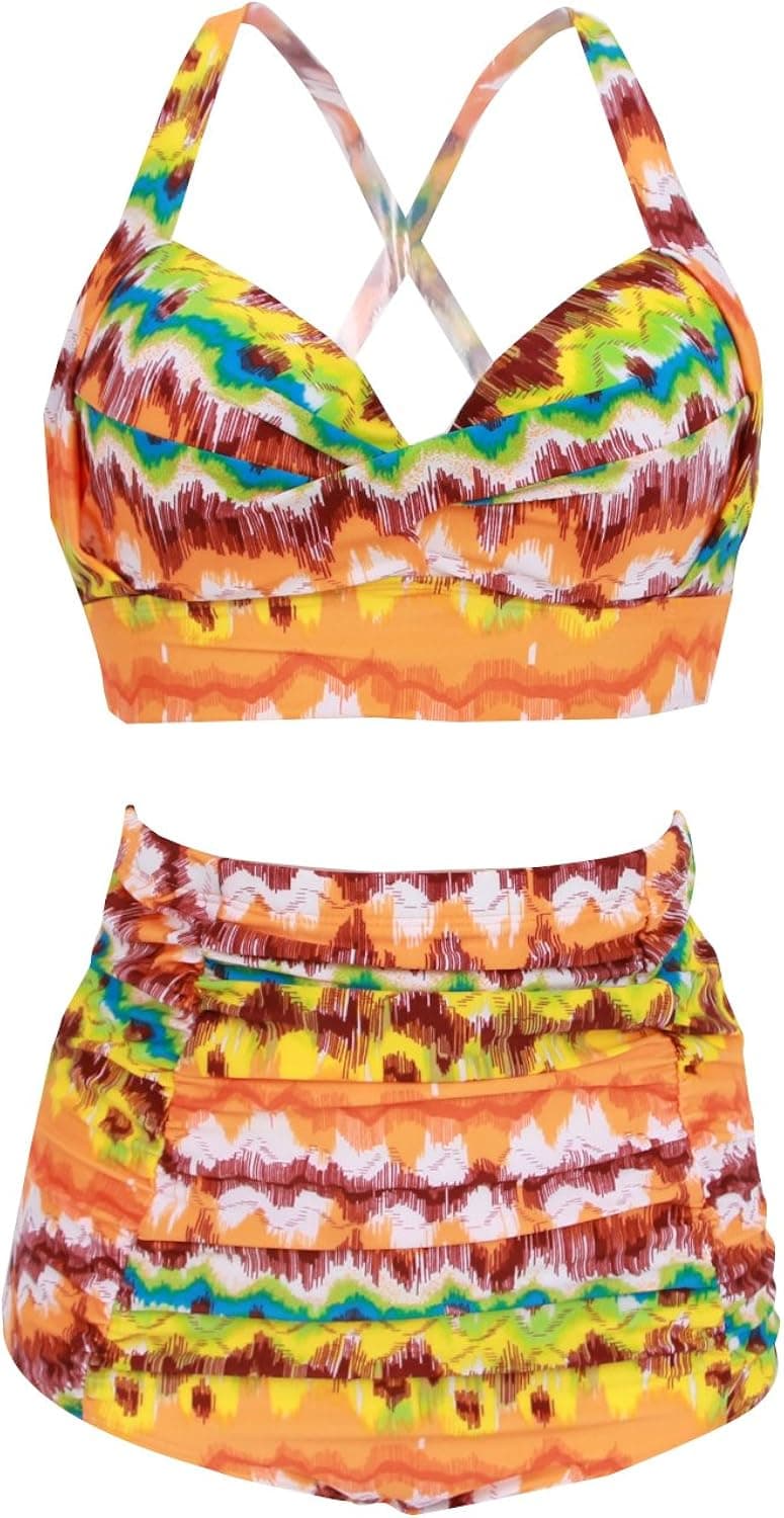 Plus Size High Waist Vintage Retro Bikini Women Push Up Separate Swimwear