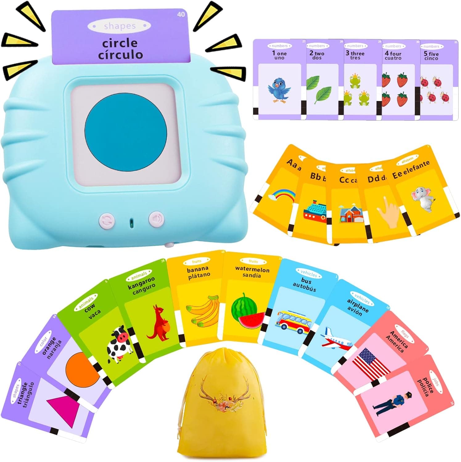 QuTZ ABC Learning Flash Cards for Toddlers 2-4 Bilingual Spanish English, Autism Toys, Speech Therapy Toys, Educational Learning Talking Sight Words Flash Cards for Boys and Girls, 275 Sight Words