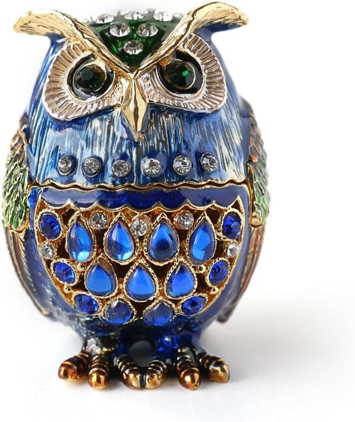 znewlook Barn Owl Figurine Keepsake Box Crystals Hinged Trinket Pill Box