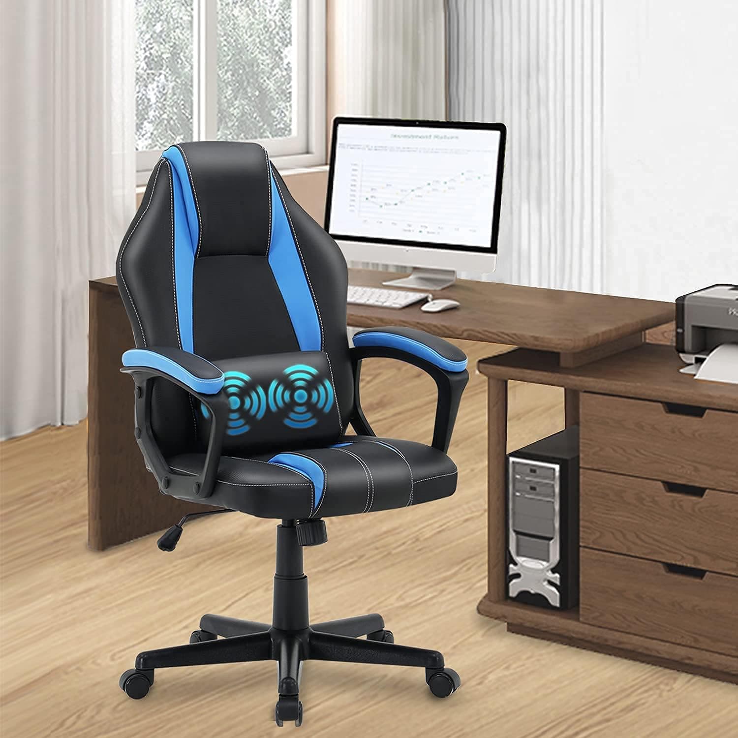 Yaksha Computer Gaming Chair Massage Game Chair PC Gamer Chairs with Massage Lumbar Support,E-Sports Chair Ergonomic Racing Gamer Chair High Back Chair for Gaming Office(Storm Blue)