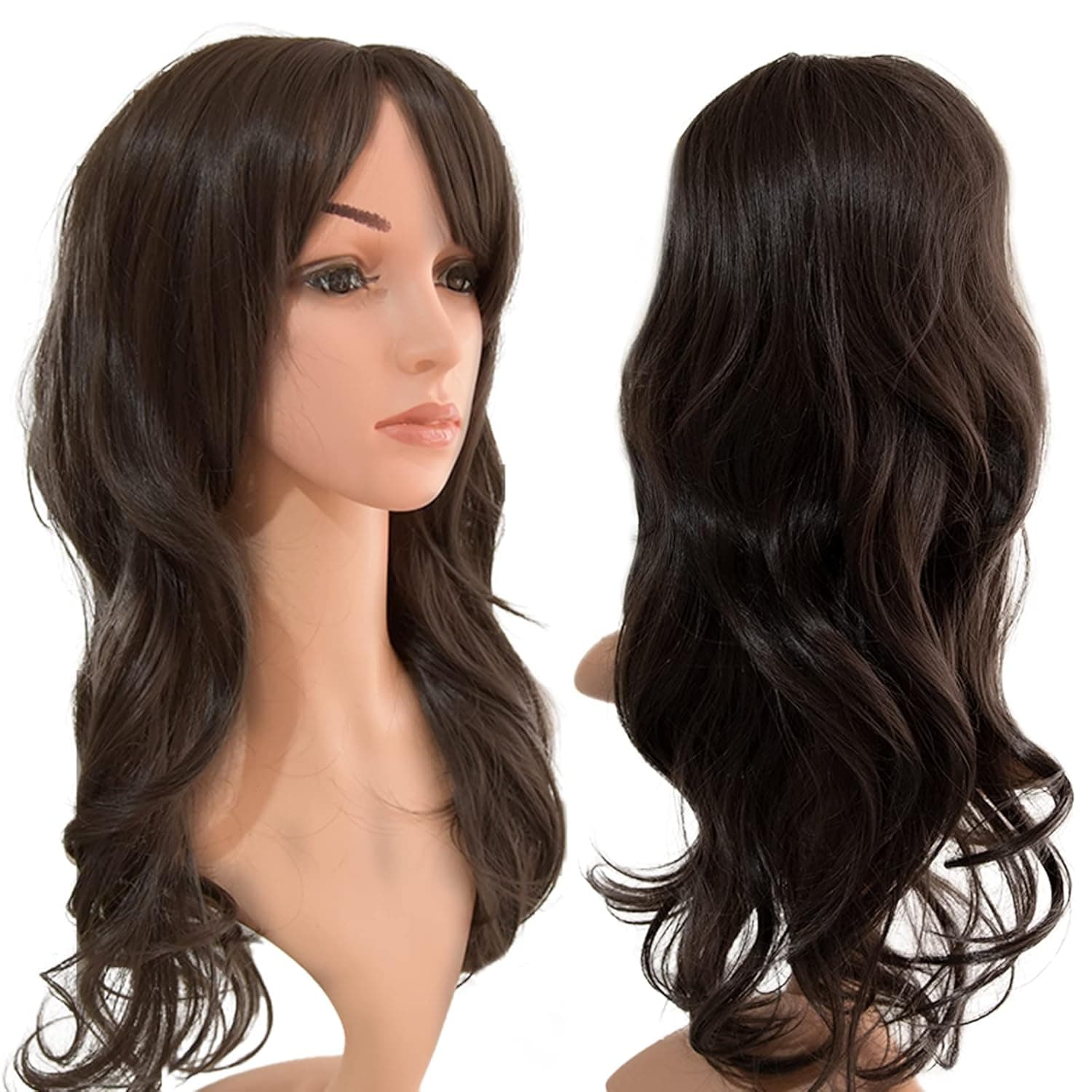 SPRING SEAON Brown Wig with Bangs Long wavy wig for Women Synthetic lace front wig Heat Resistant Wigs for Daily Party Cosplay