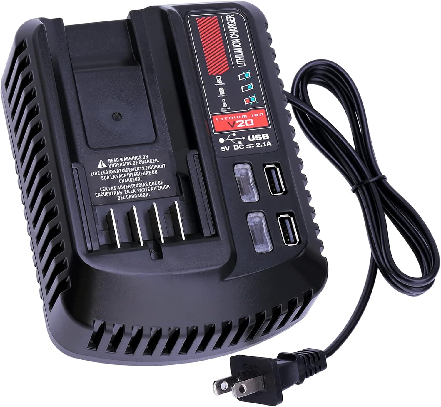 Kotoate 20V Battery Charger Replacement for Craftsman V20 Battery Charger CMCB104 Compatible with Craftsman V20 20-Volt Max Lithium Ion Battery CMCB202 CMCB204 CMCB201 CMCB205 CMCB102, with 2 USB Port