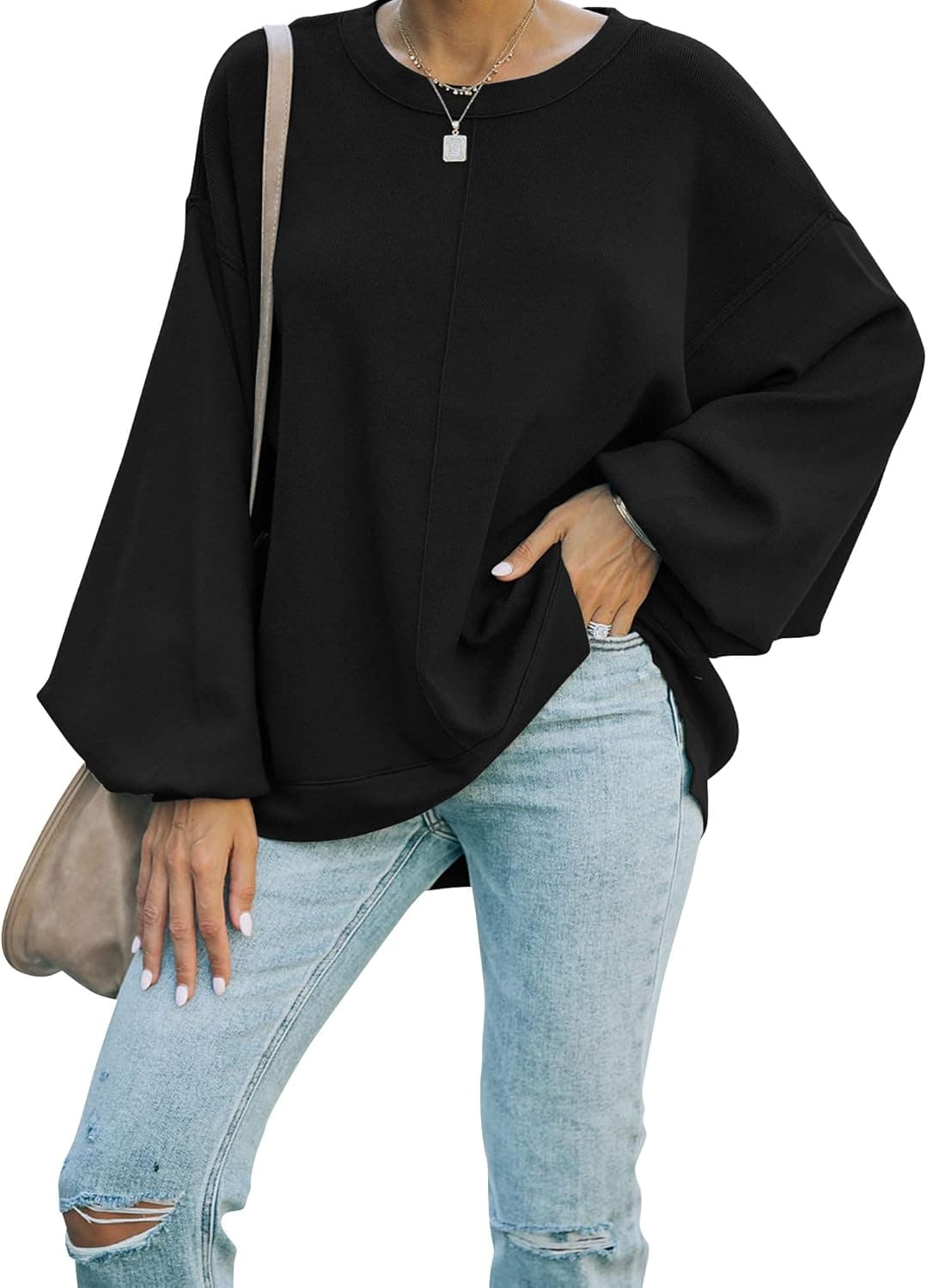 Uincloset Women's Oversized Long Sleeve Sweatshirts Casual Crew Neck Pullover Fall Basic Loose Fit Tunic Tops