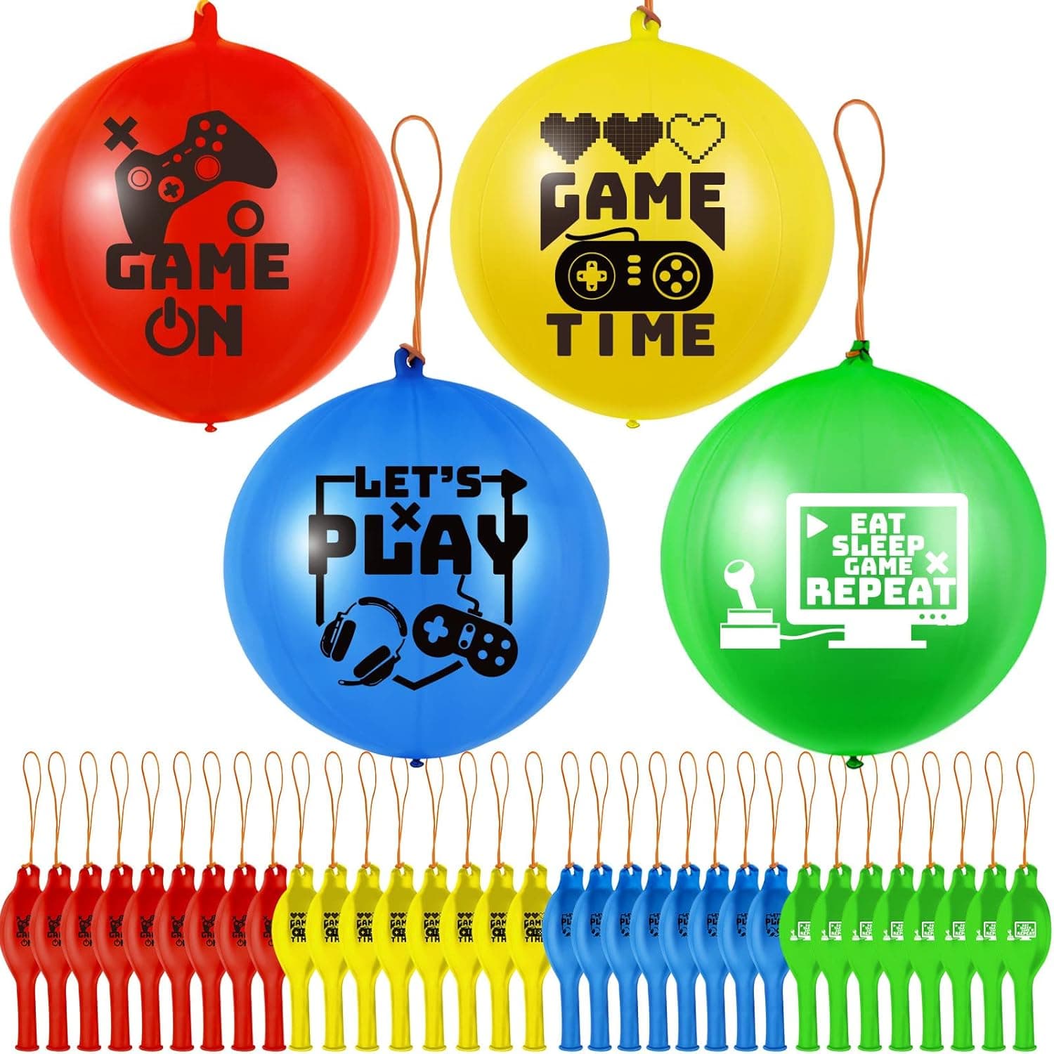 32 Pcs Video Game Punch Balloons Pixelated Punch Ball Pixel Video Game Punching Balls Latex Punch Balls Toys for Fun Games, Birthday Party Favors Supplies, Goodie Bag Fillers
