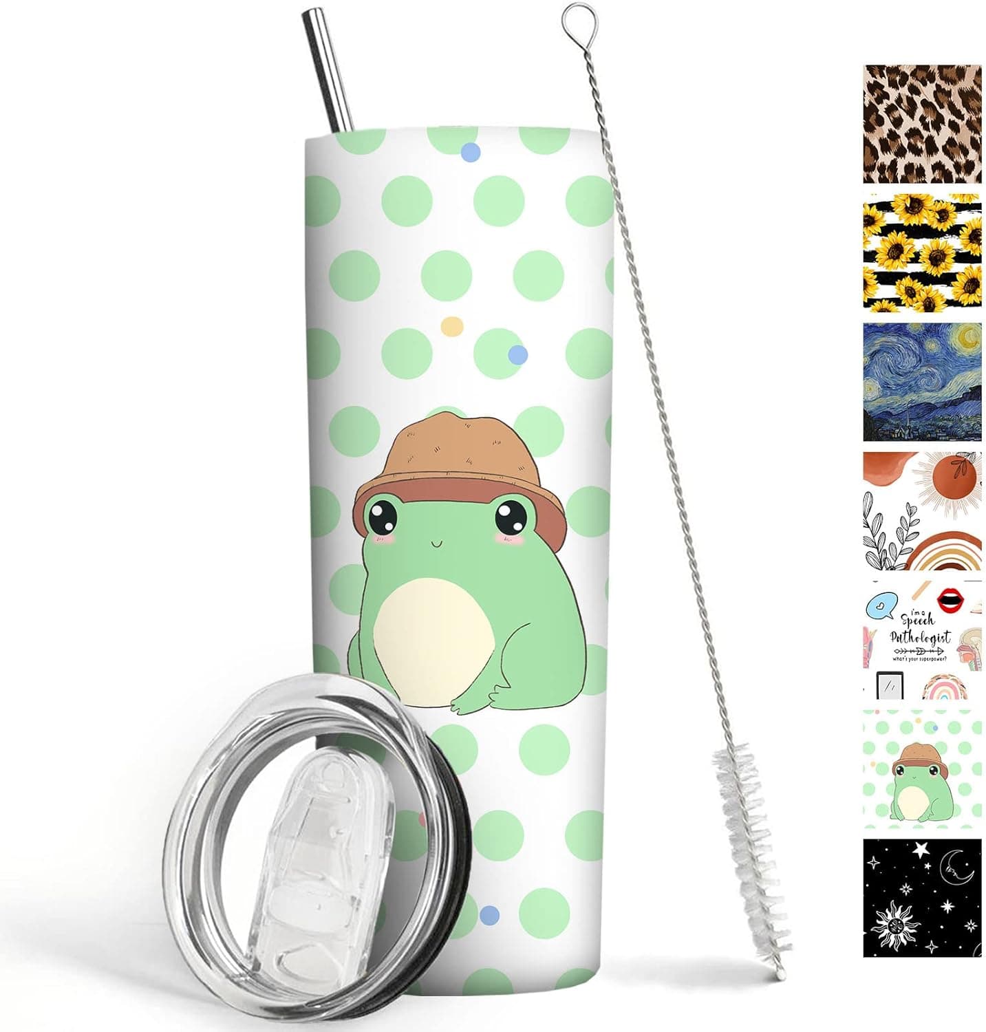 Frog Tumbler 20 oz Travel Coffee Mug Print Skinny Tumblers with Lid and Straw Stainless Steel Insulated Coffee Cups Frog Lover Gifts for Women Girls