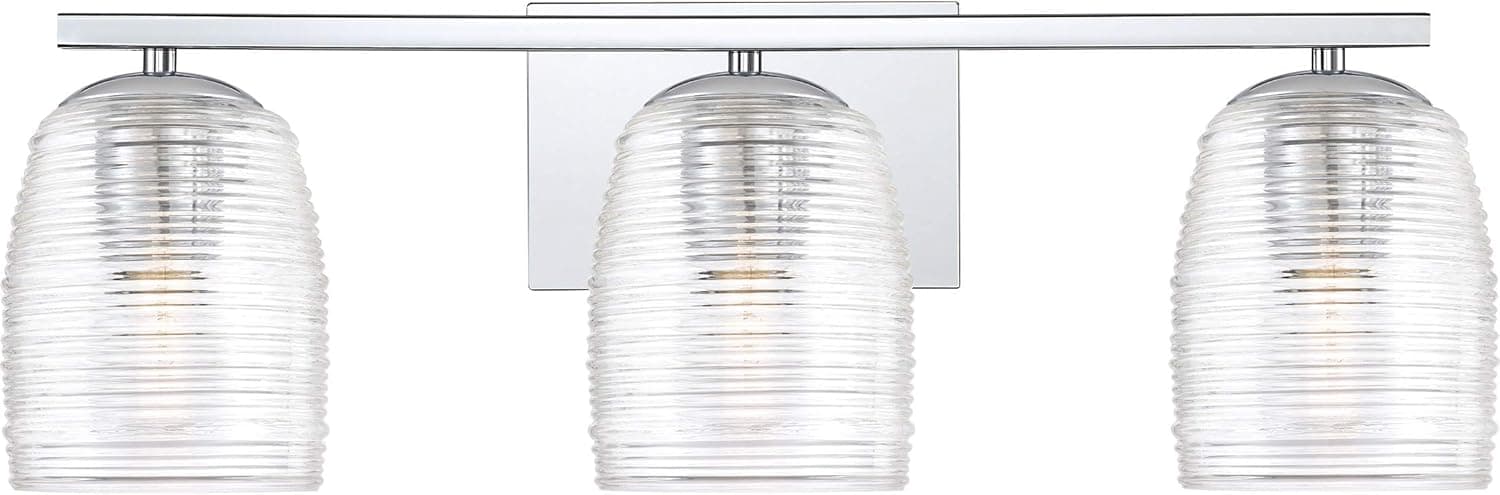 Quoizel RLM83003C Realm Spun Glass Vanity Wall Lighting, 3-Light, 300 Watts, Polished Chrome (8"H x 24"W)