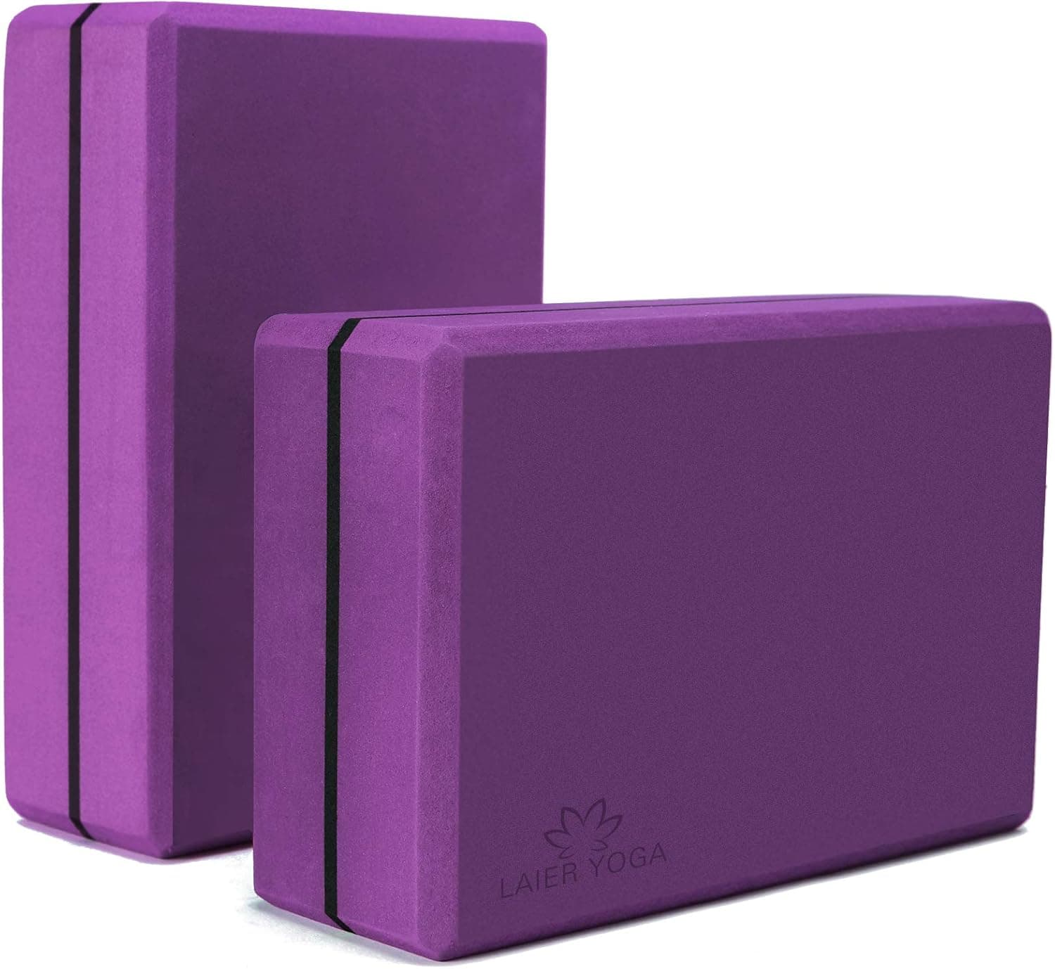 LAIER Yoga Block (2 Pack) Non-Slip High Density EVA Foam Block to Support and Improve Poses and Flexibility-PurpleBlack
