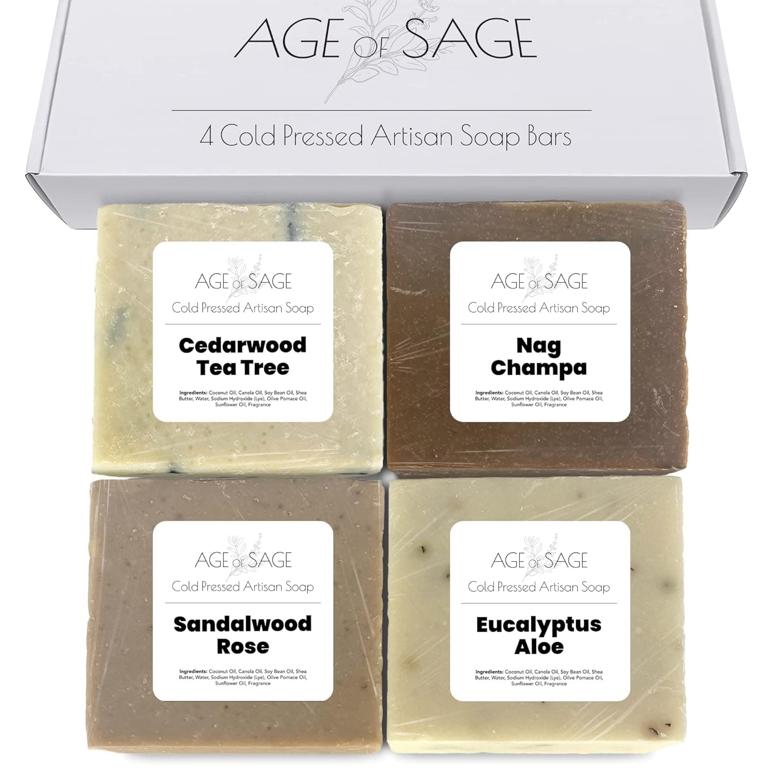 Age of Sage All Natural Mens Soap Bar - Bath Body Soap Gift Sets for Men - Handmade Organic Bar Soap Box - Exfoliating Natural Man Soap for Men - Scented Bar Soap for Men (4 Pack)