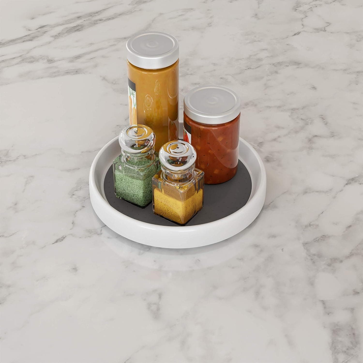 Home Lavish Lazy Susan – 9.75 Inch Diameter Plastic Round Turntable Kitchen, Pantry and Vanity Storage Organizer and Display with Non-Skid Liner, 1 - Tier