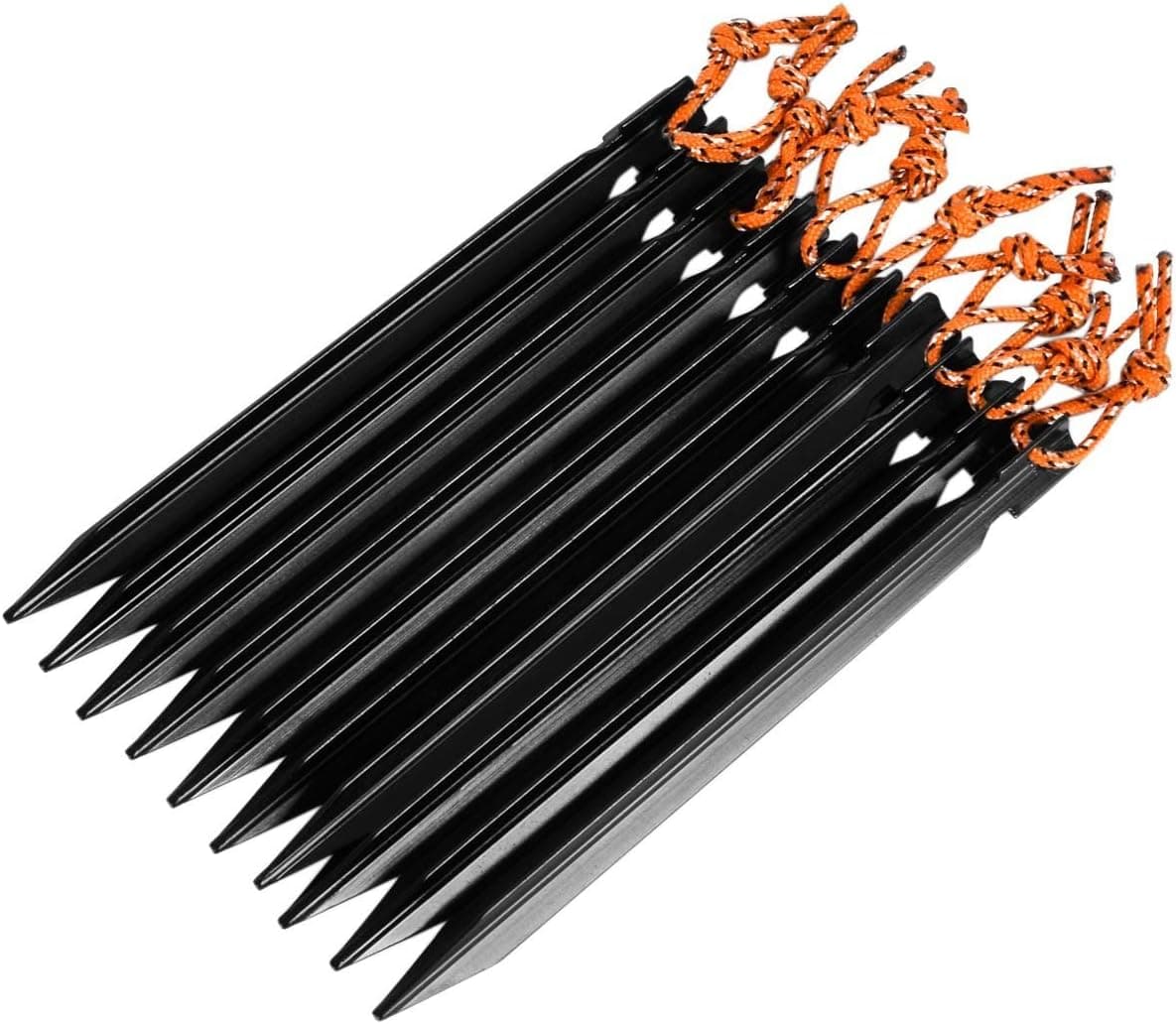 Isport Aluminum Tent Stakes Pegs Ultralight Y Beam Design with Reflective Rope for Camping Hiking Mountaineering