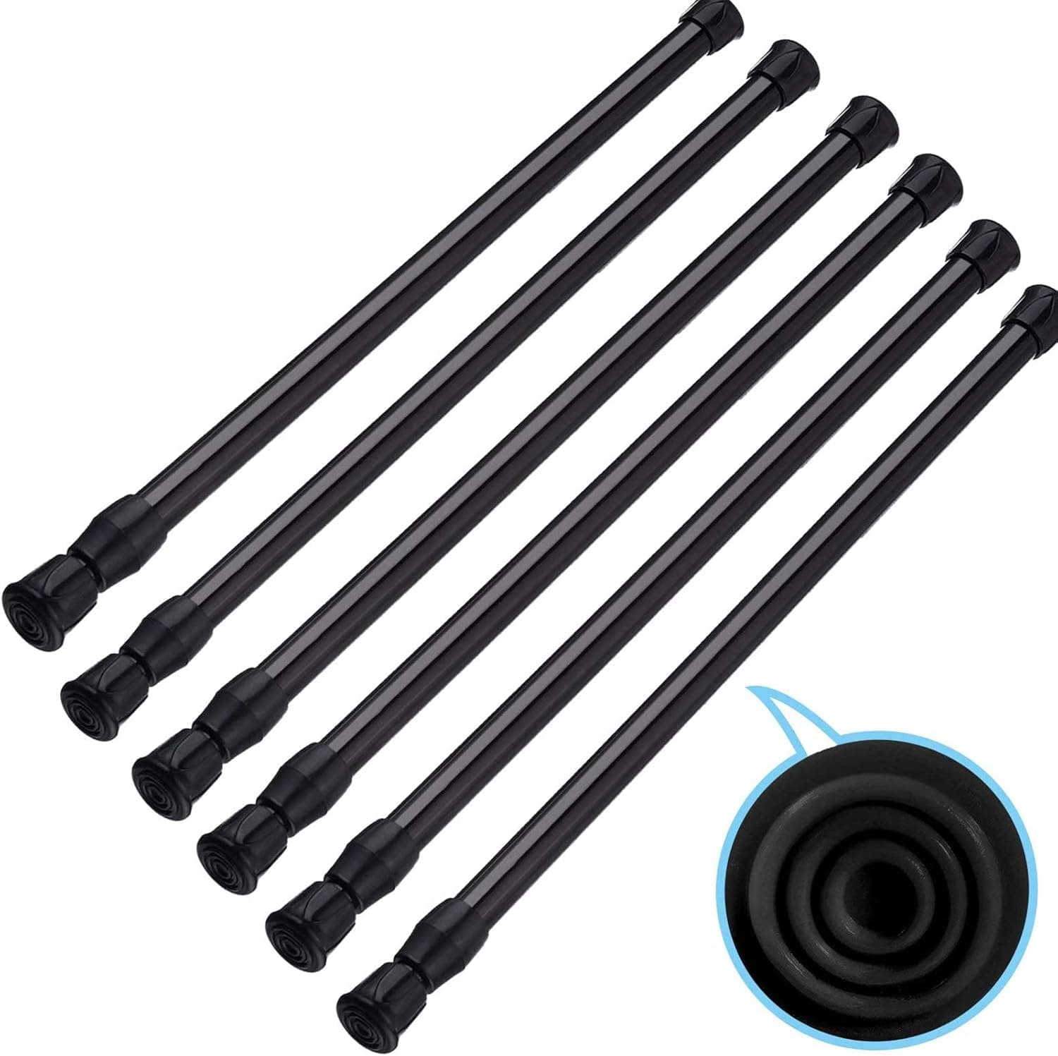 SIQUK 6 Pack Cupboard Bars Adjustable Spring Tension Rods Black Refrigerator Bar Extendable Rod for DIY Projects, 12 to 20 Inches