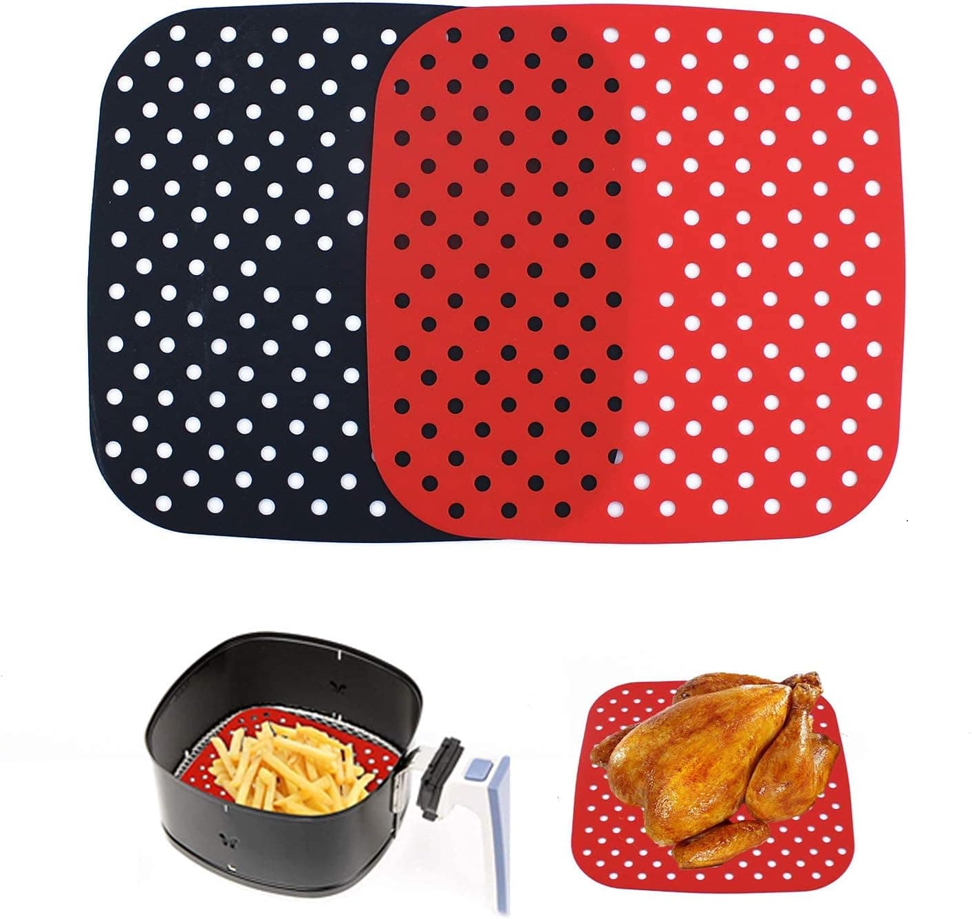 Reusable Air Fryer Liners ,2-Pack Various specifications Air Fryer Accessories for Kitchen Making Food BPA Free (Red, Black) (Round, 9 Inch)/(Square, 8.5 Inch) by QPEY (8.5inch)