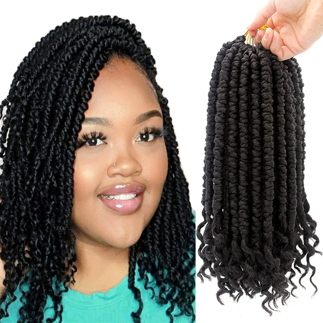 8 Packs Spring Senegalese Twist Crochet Braids Curl End Crochet Hair for Black Women Pre loop 12 Inch Bomb Twist Synthetic Fluffy Spring Twist Crotchet Hair 1B