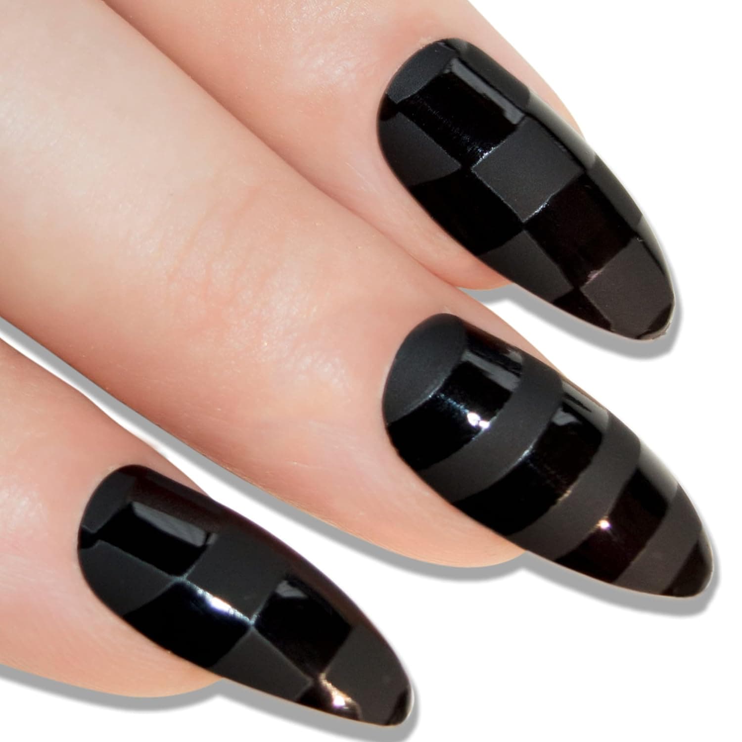 False Nails Bling Art Almond Fake Stiletto Black Matte Justice 24 Long Tips Glue
